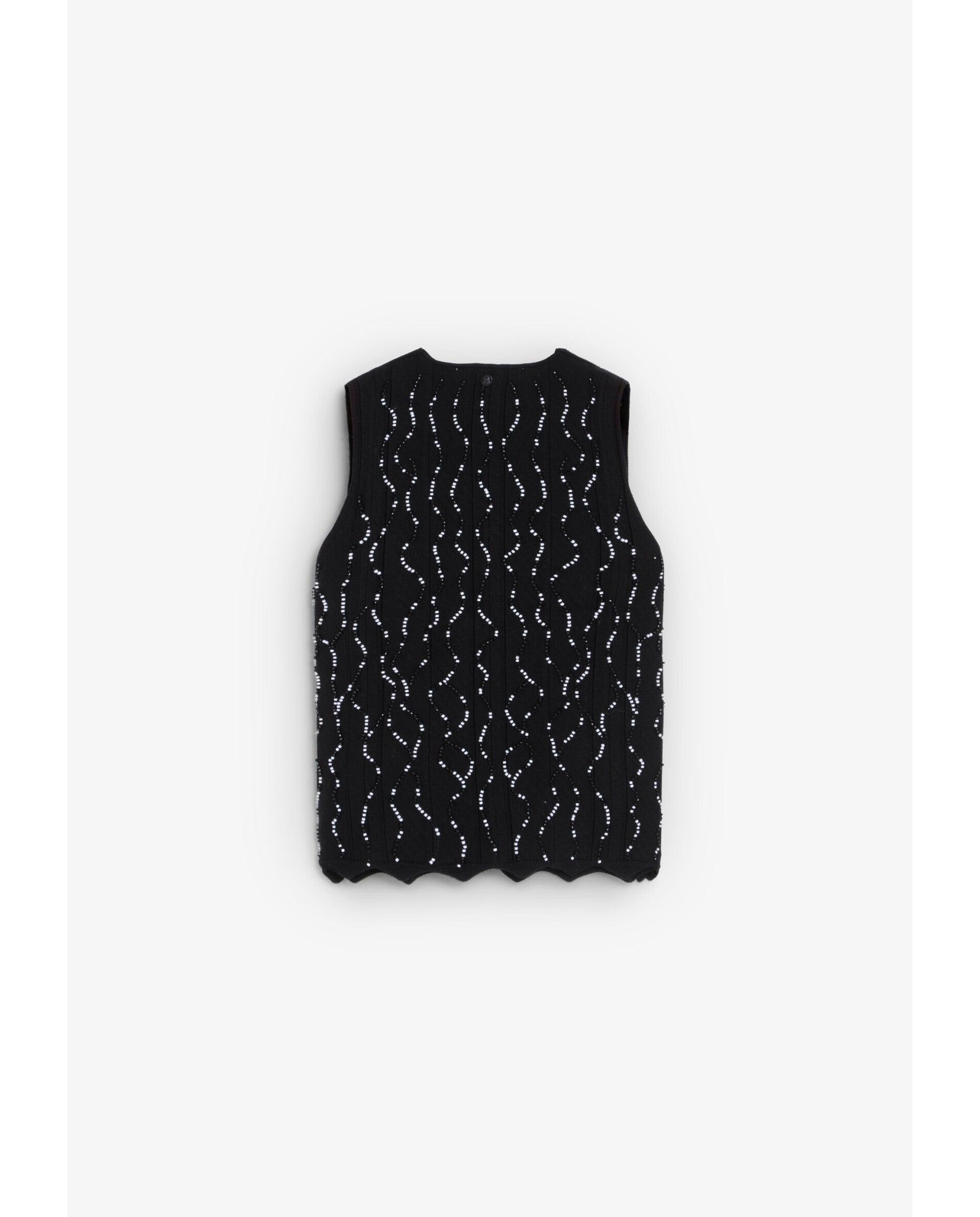 Top de Malha sem Mangas com Decote em V Preto-5