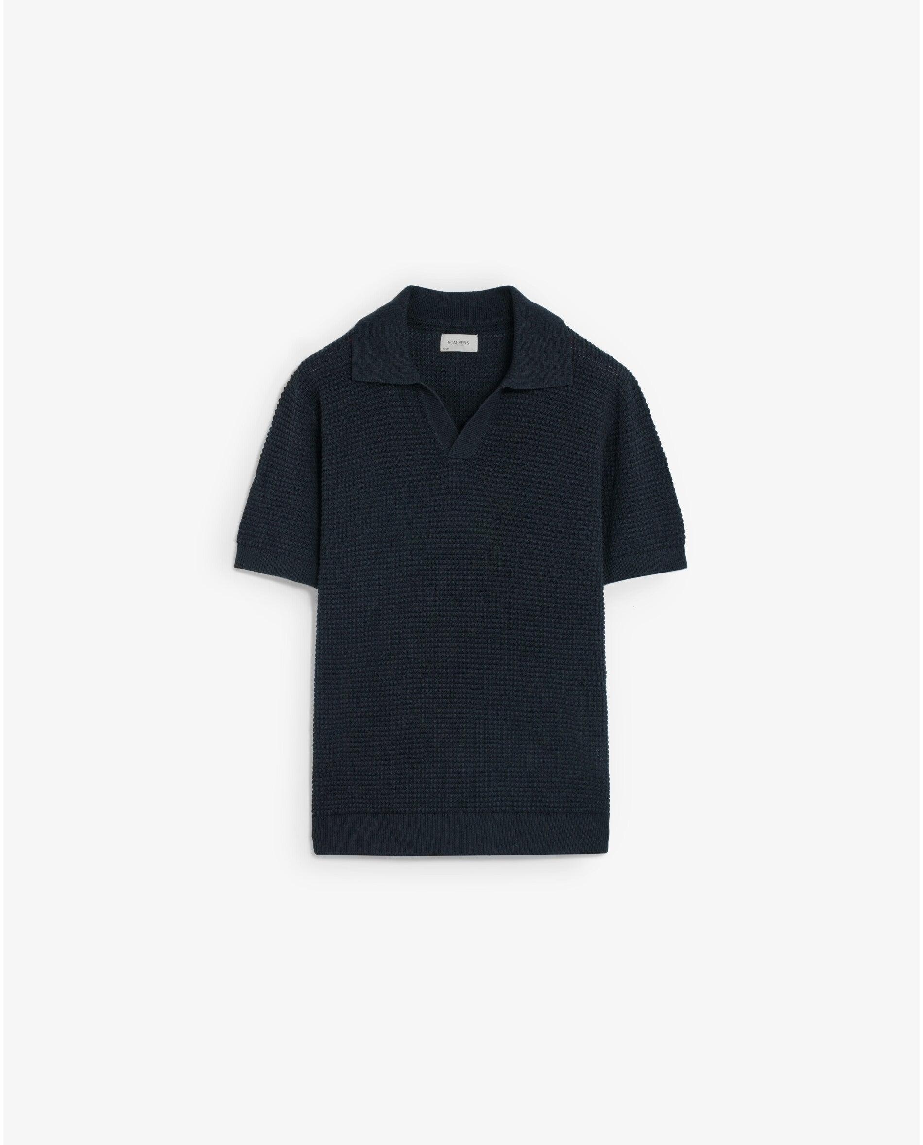 Camisola em Crochet de Manga Curta com Gola Polo Antracite-6