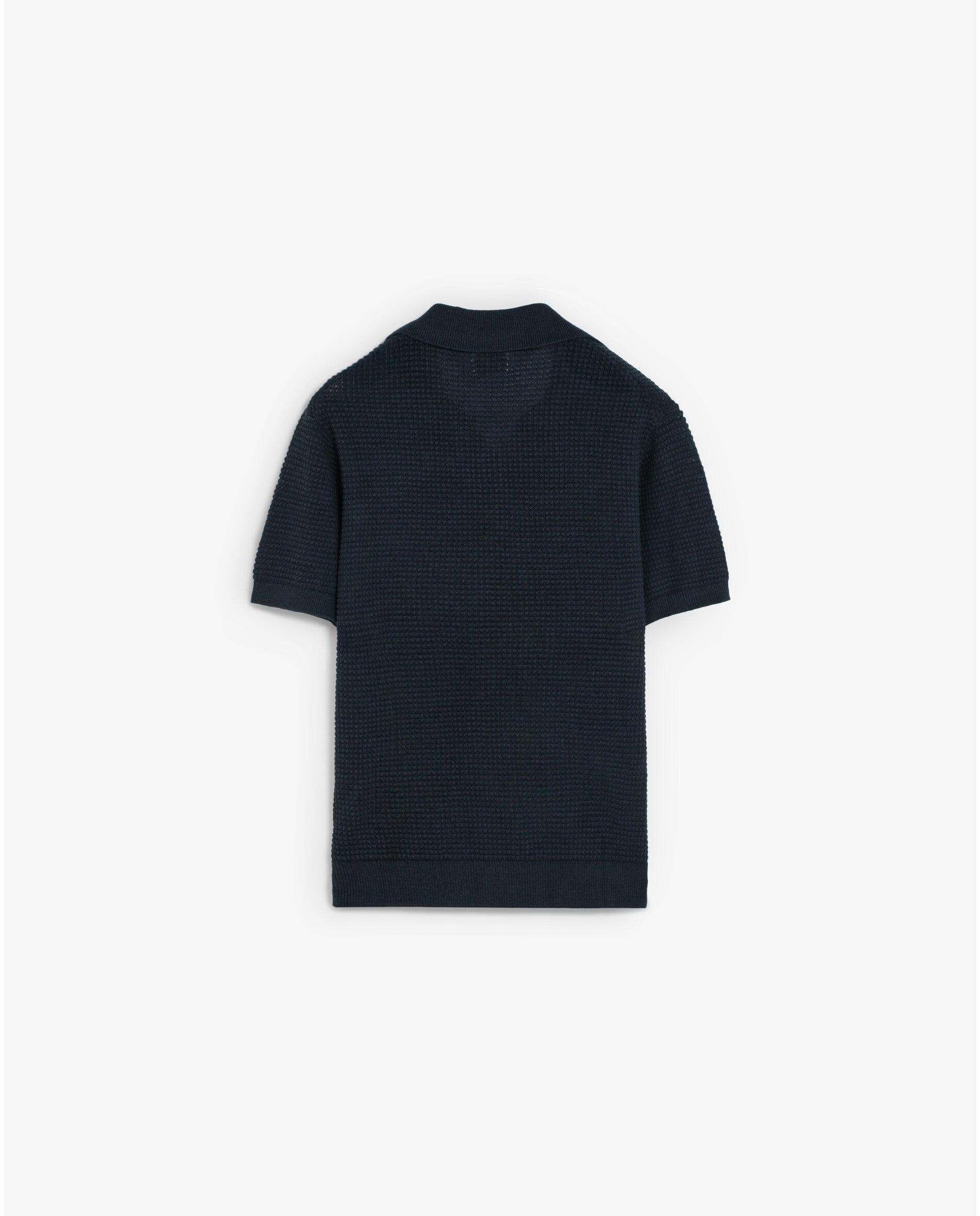 Camisola em Crochet de Manga Curta com Gola Polo Antracite-7