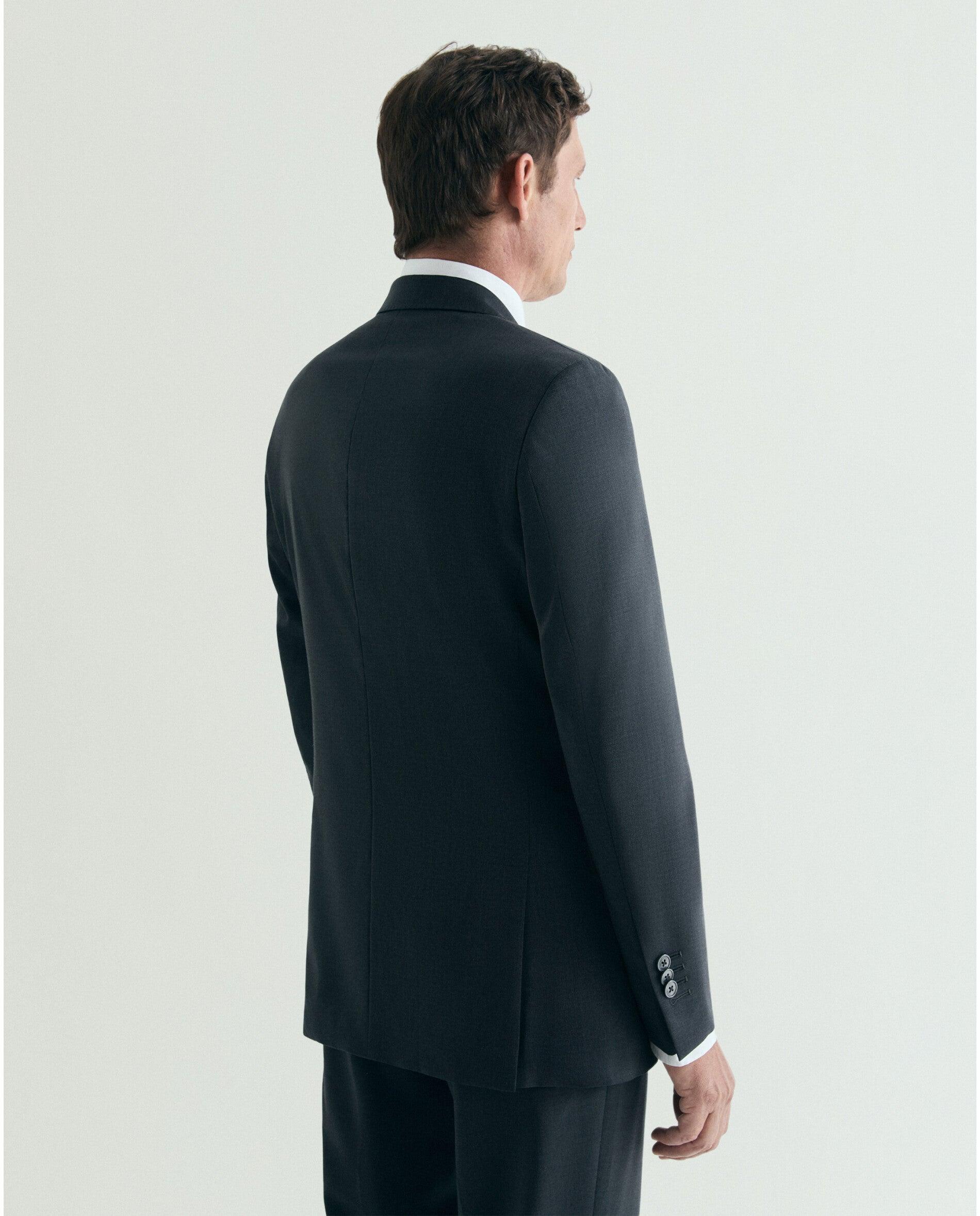 Blazer de Fato Regular Fit de Lã Lisa Cinzento-escuro-2