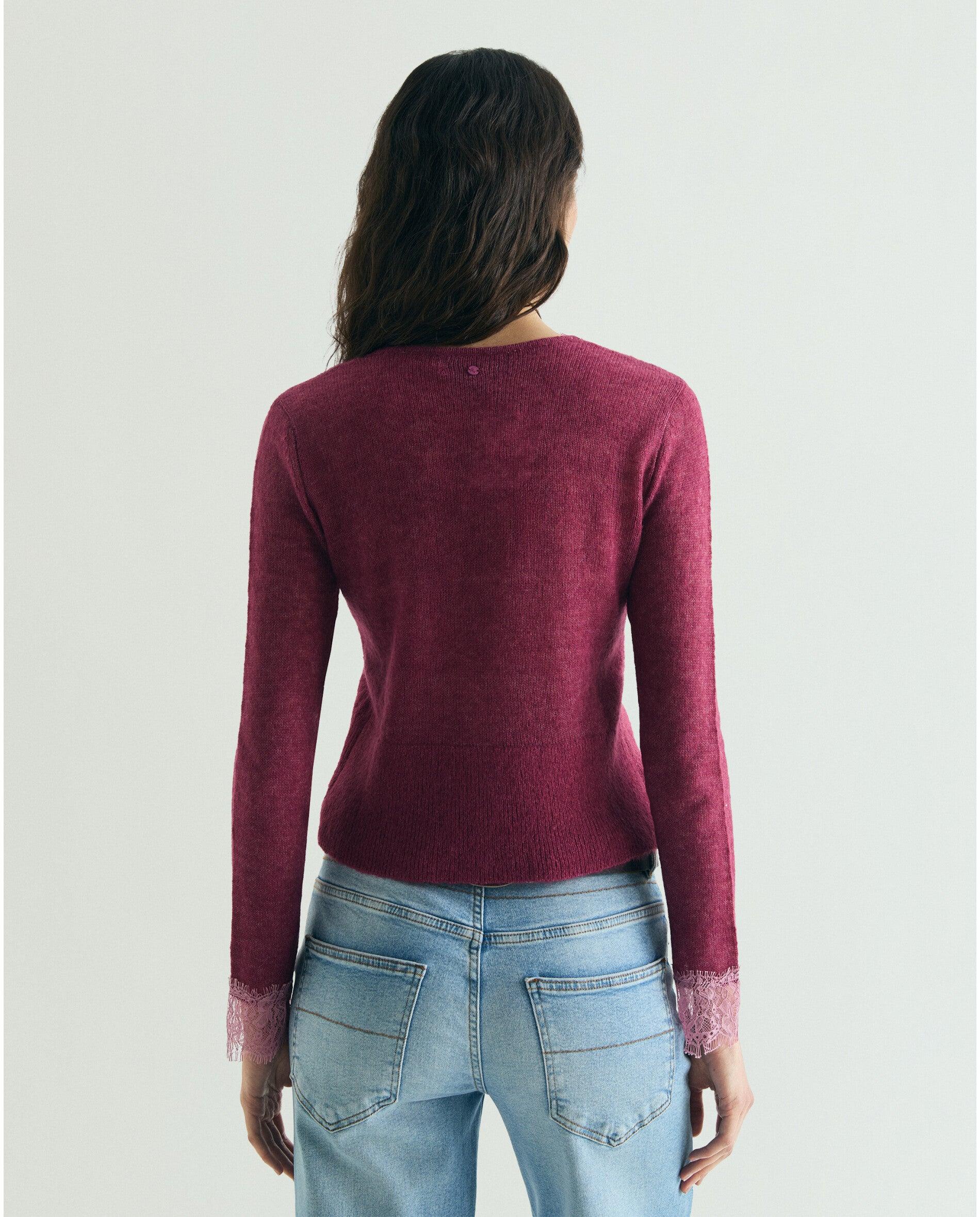 Cardigan com Detalhe de Renda Bordeaux-2