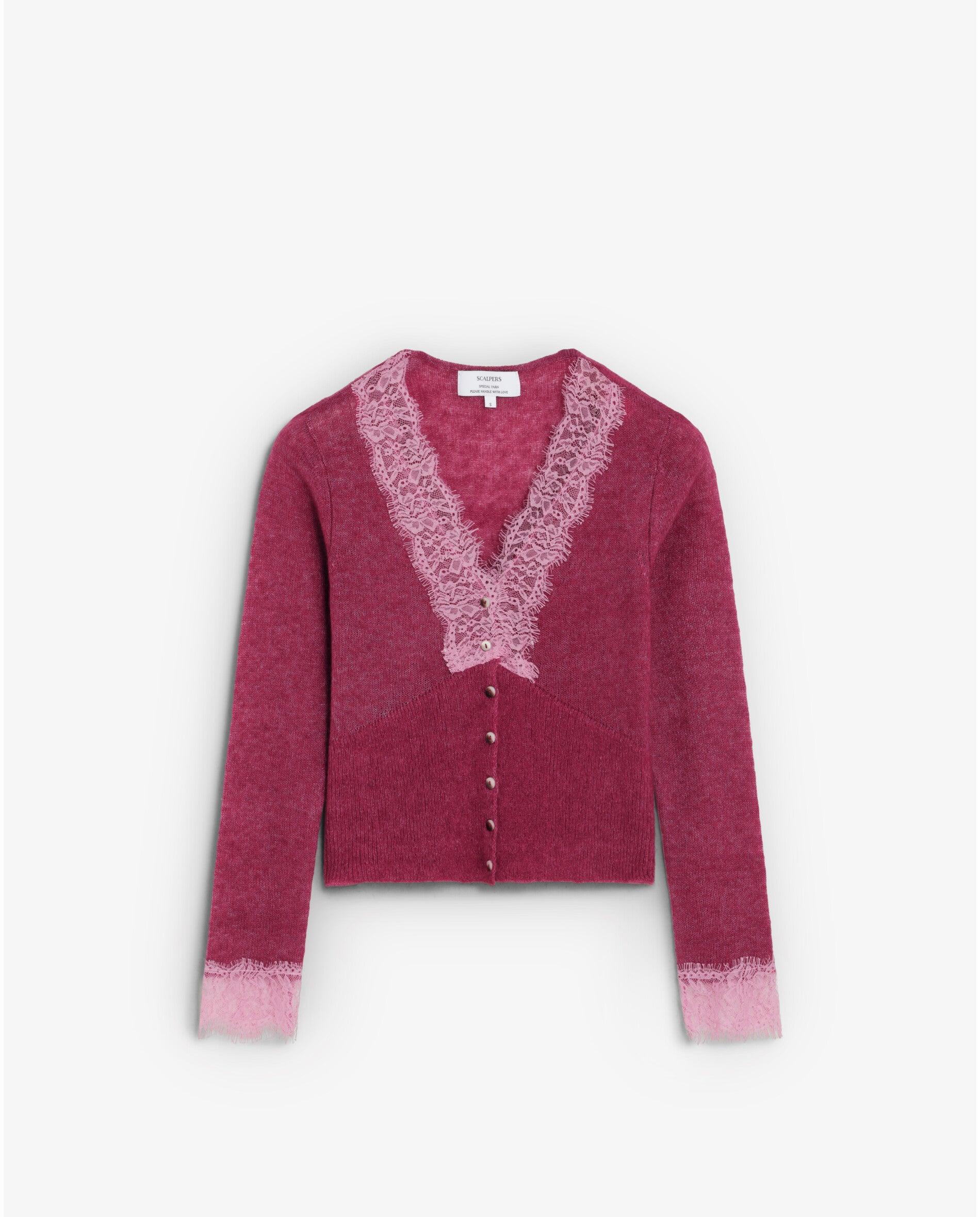 Cardigan com Detalhe de Renda Bordeaux-6