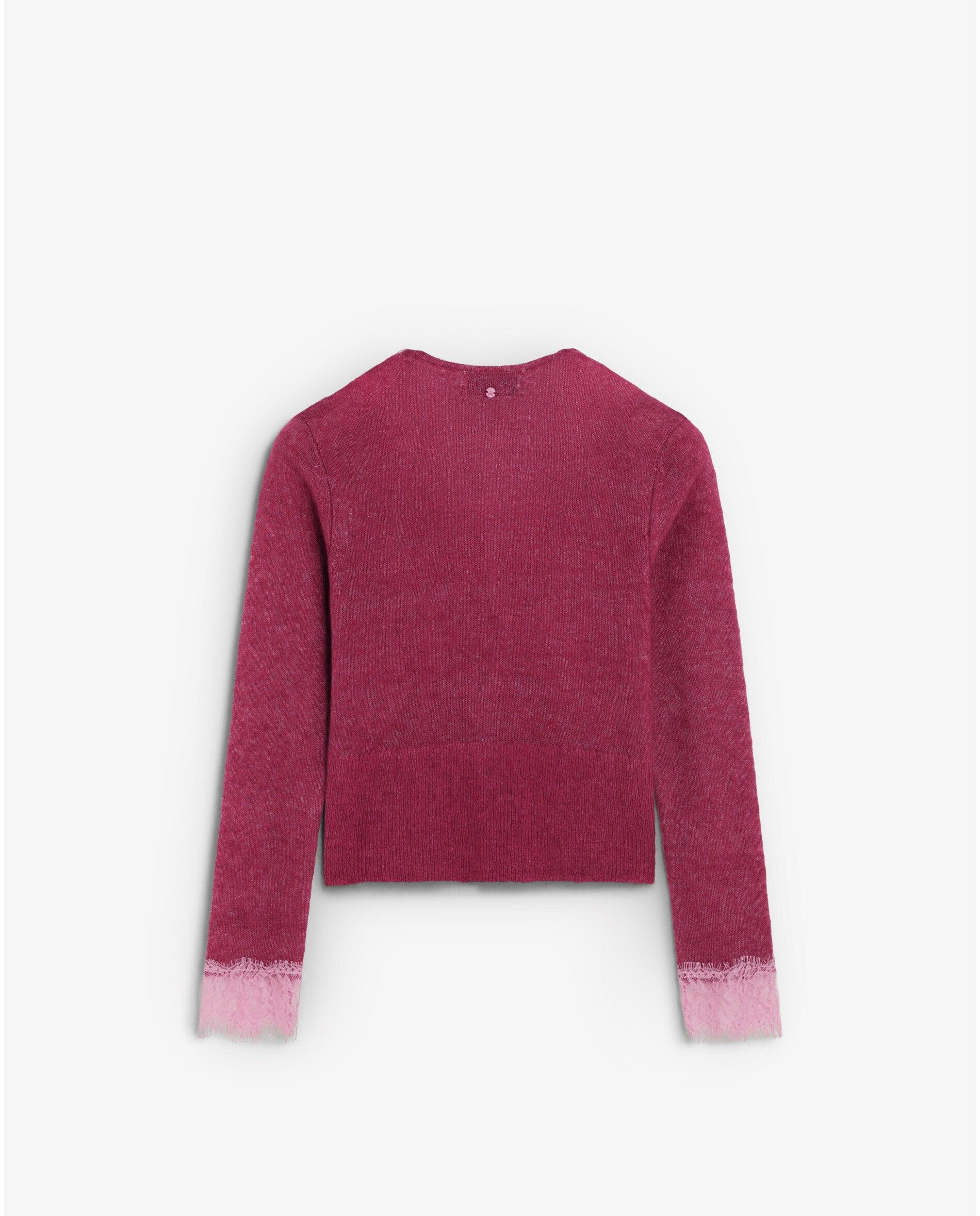 Cardigan com Detalhe de Renda Bordeaux-7
