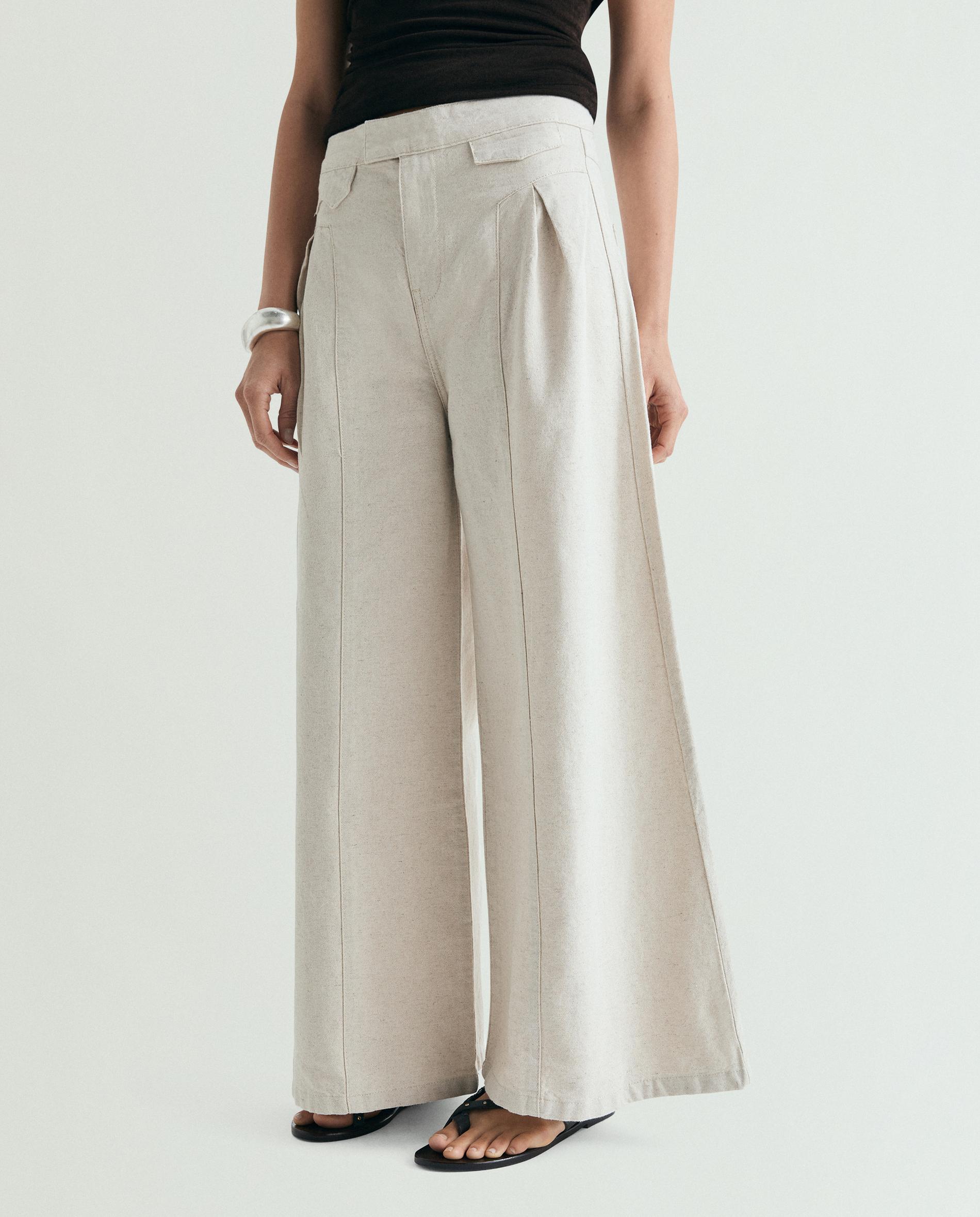 Calças Largas Loose Fit com Pinças Cru-2