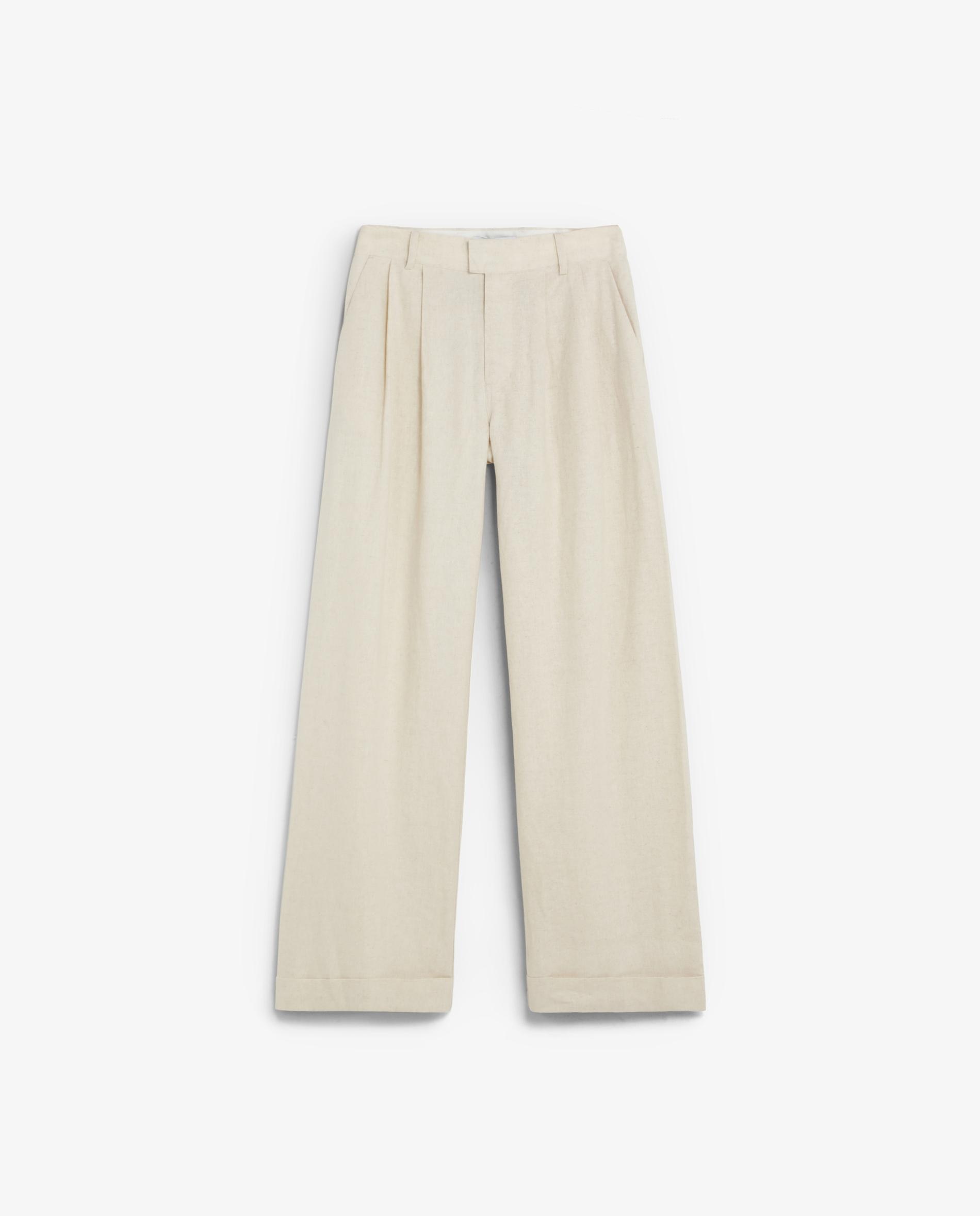 Calças Largas Loose Fit com Pinças Cru-4
