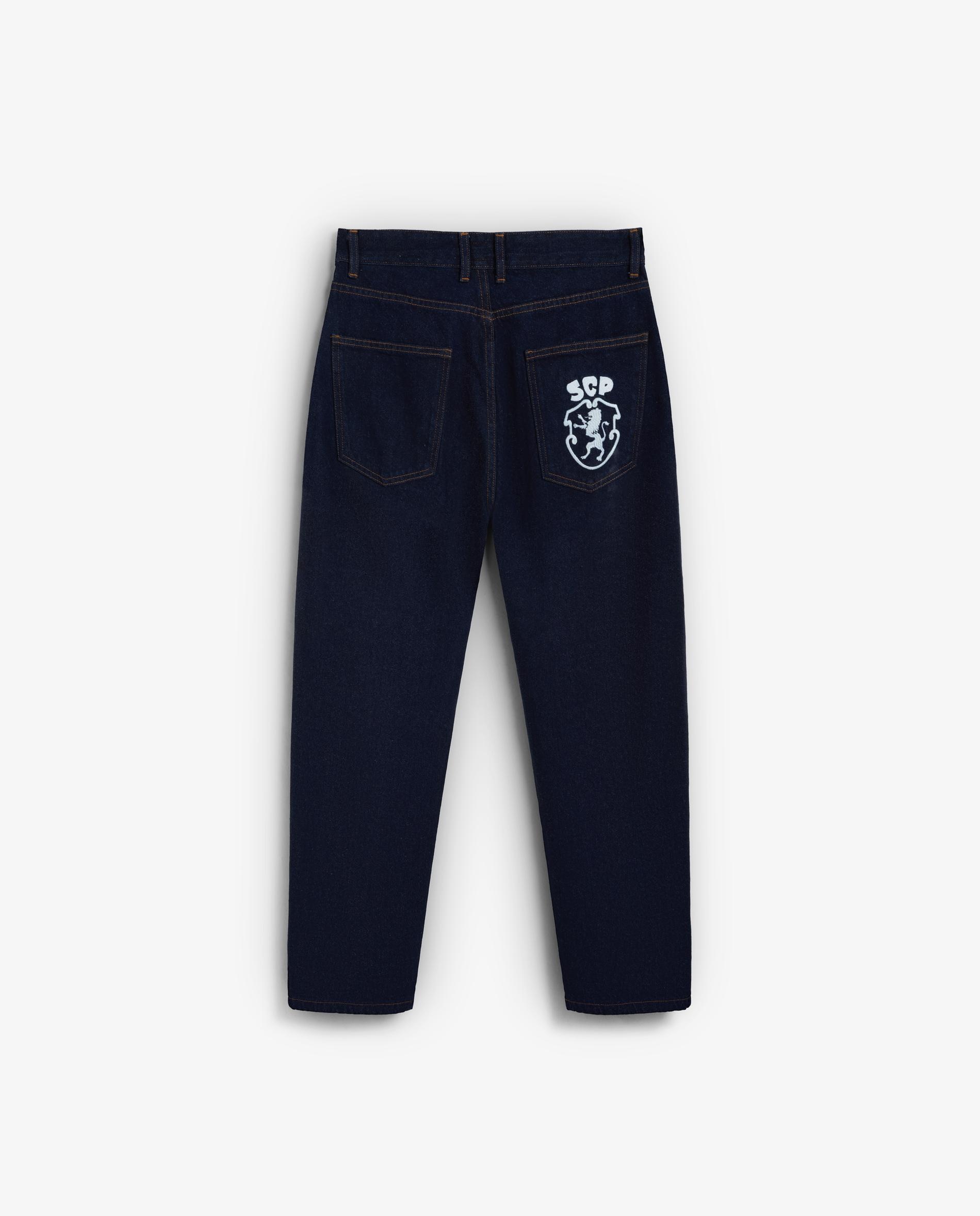 Jeans Tapered Cropped Fit Cinco Bolsos Azul-escuro-2