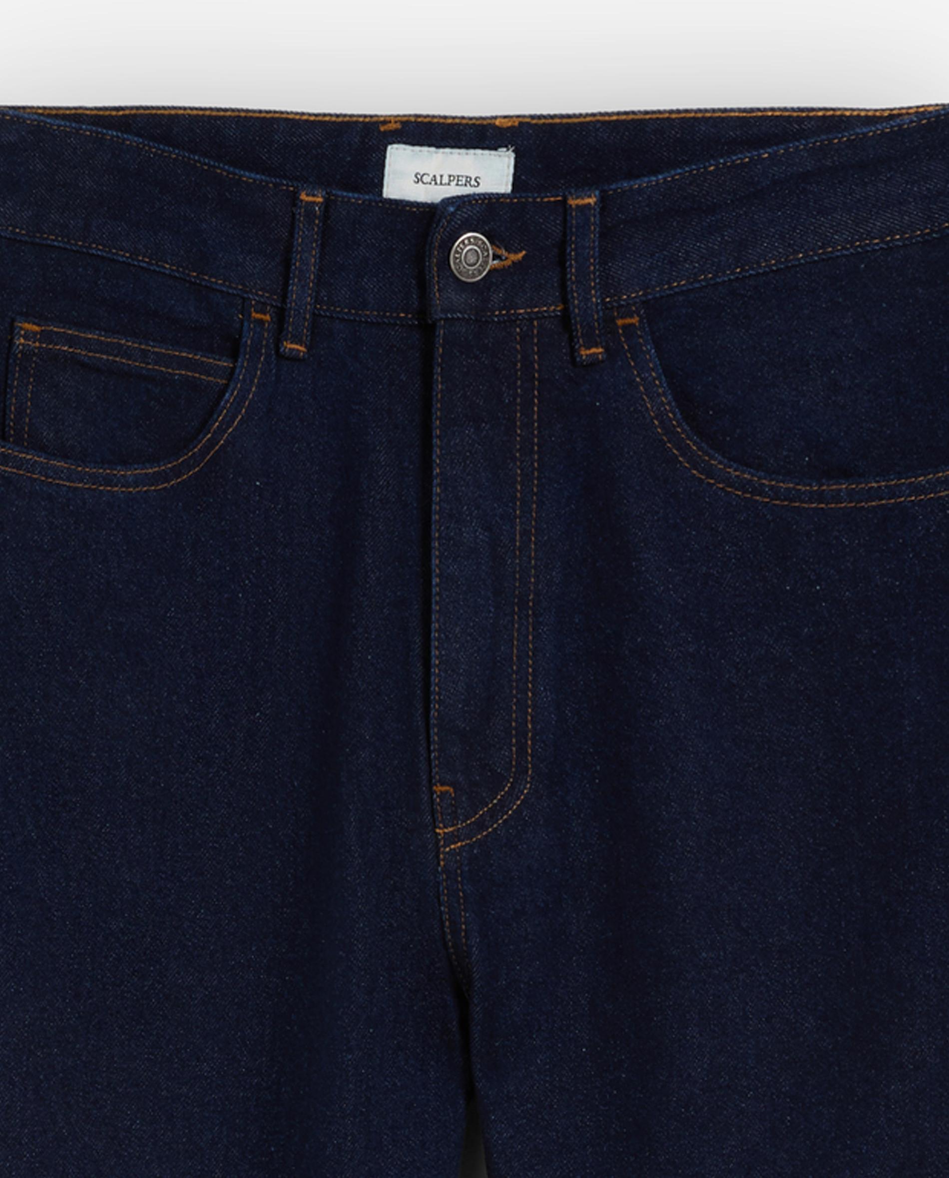 Jeans Tapered Cropped Fit Cinco Bolsos Azul-escuro-3