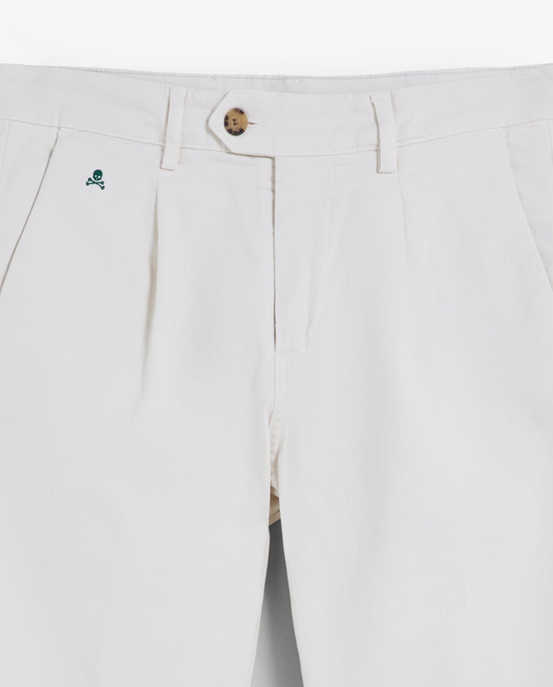 Calças Chino Regular Fit com Pinças Frontais Branco-3