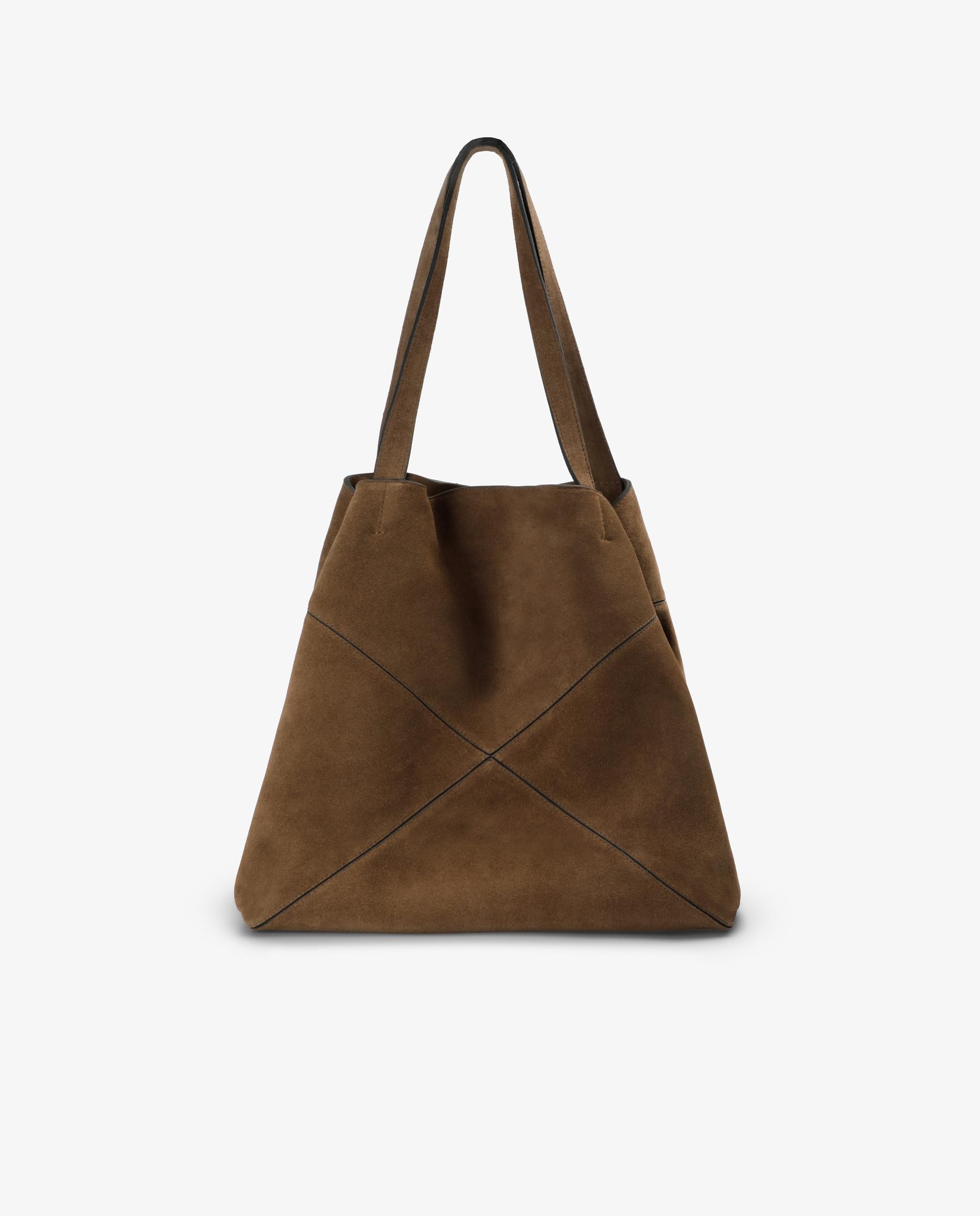 Mala de Ombro Confecionada em Pele com Acabamento Efeito Camurça Camel-2