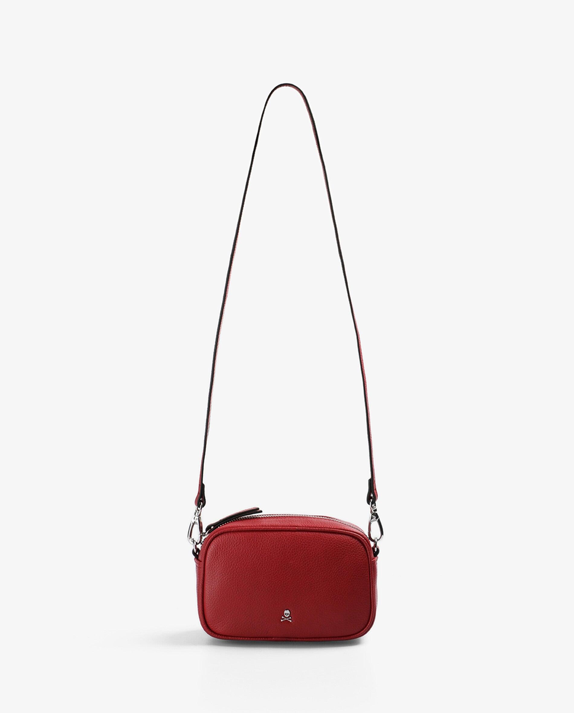 Mala a Tiracolo de Pele com Fecho Zip Vermelho-1