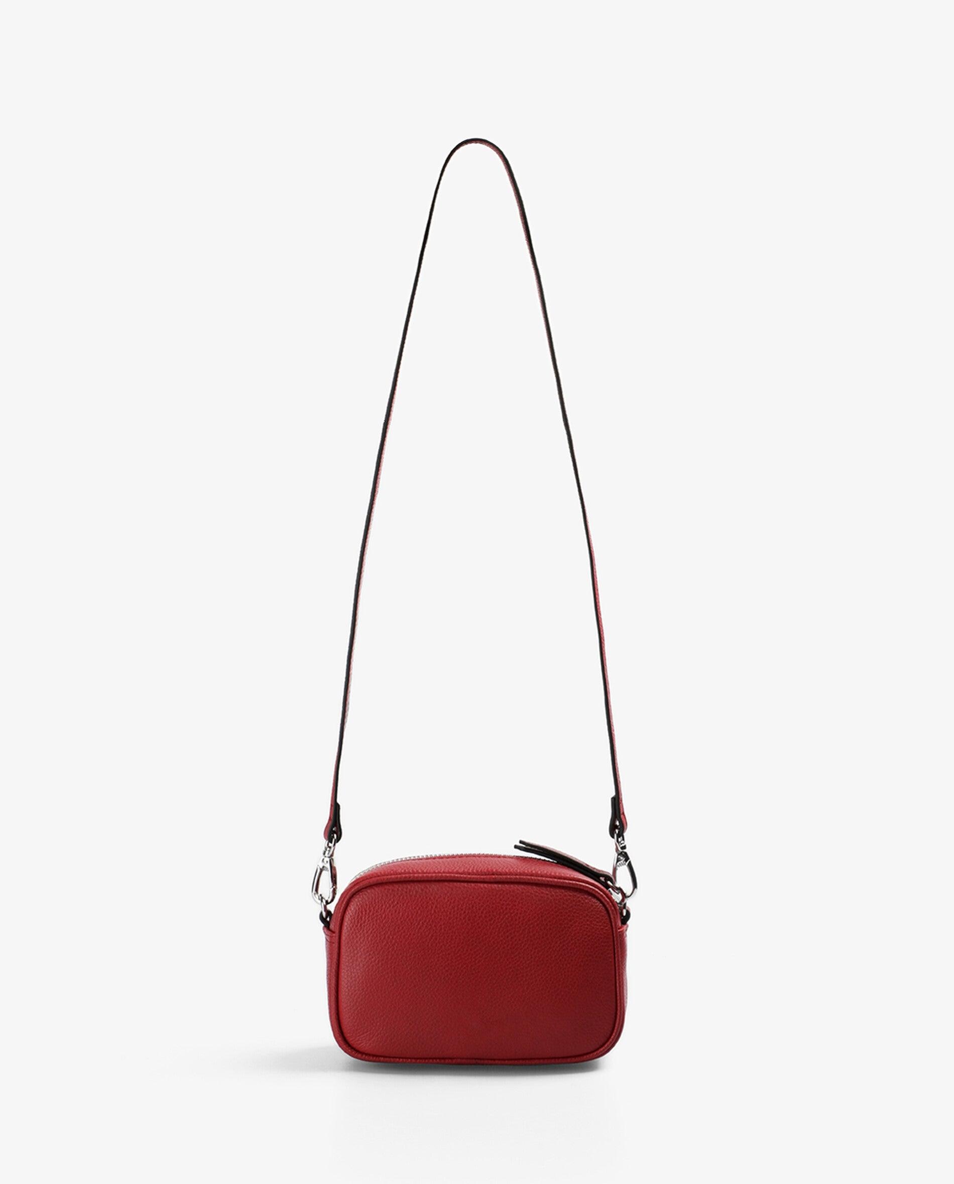 Mala a Tiracolo de Pele com Fecho Zip Vermelho-2