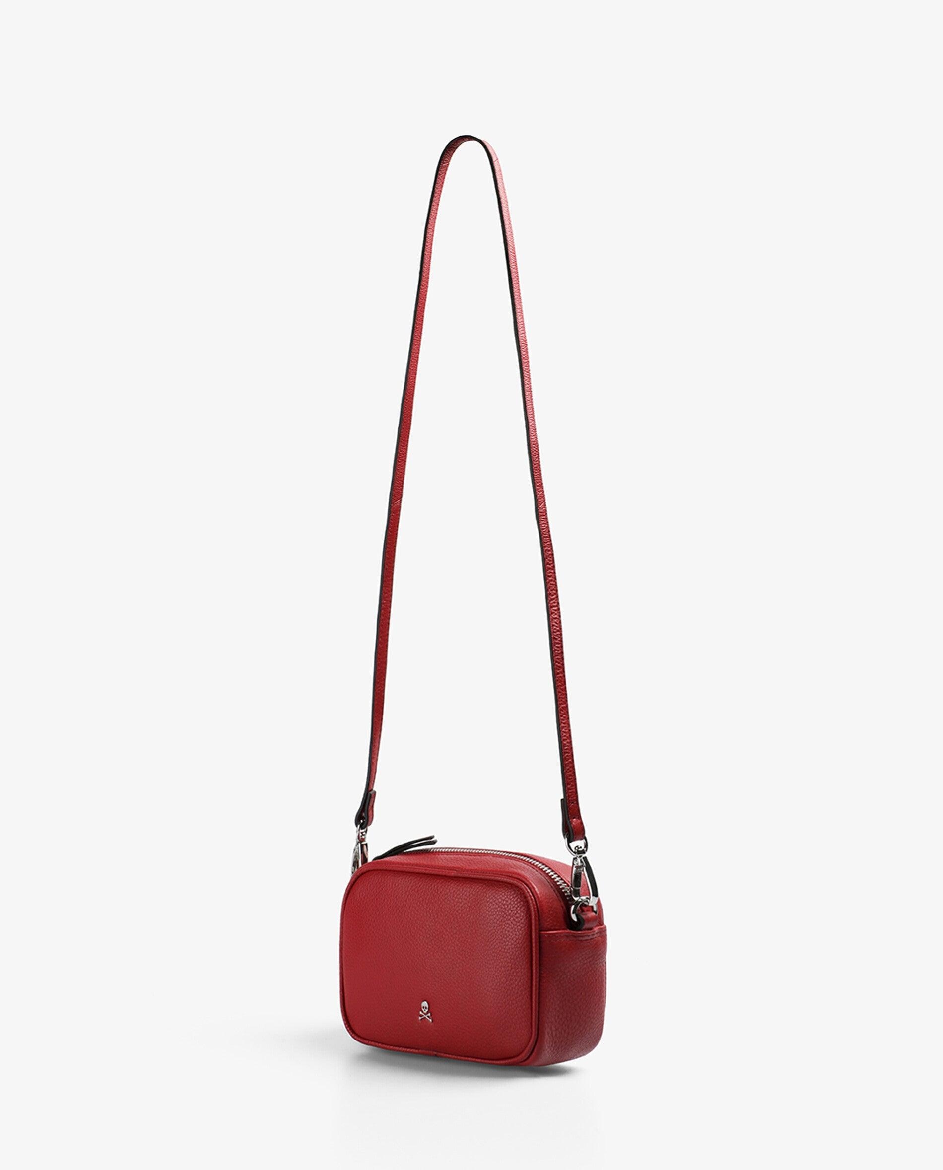 Mala a Tiracolo de Pele com Fecho Zip Vermelho-3