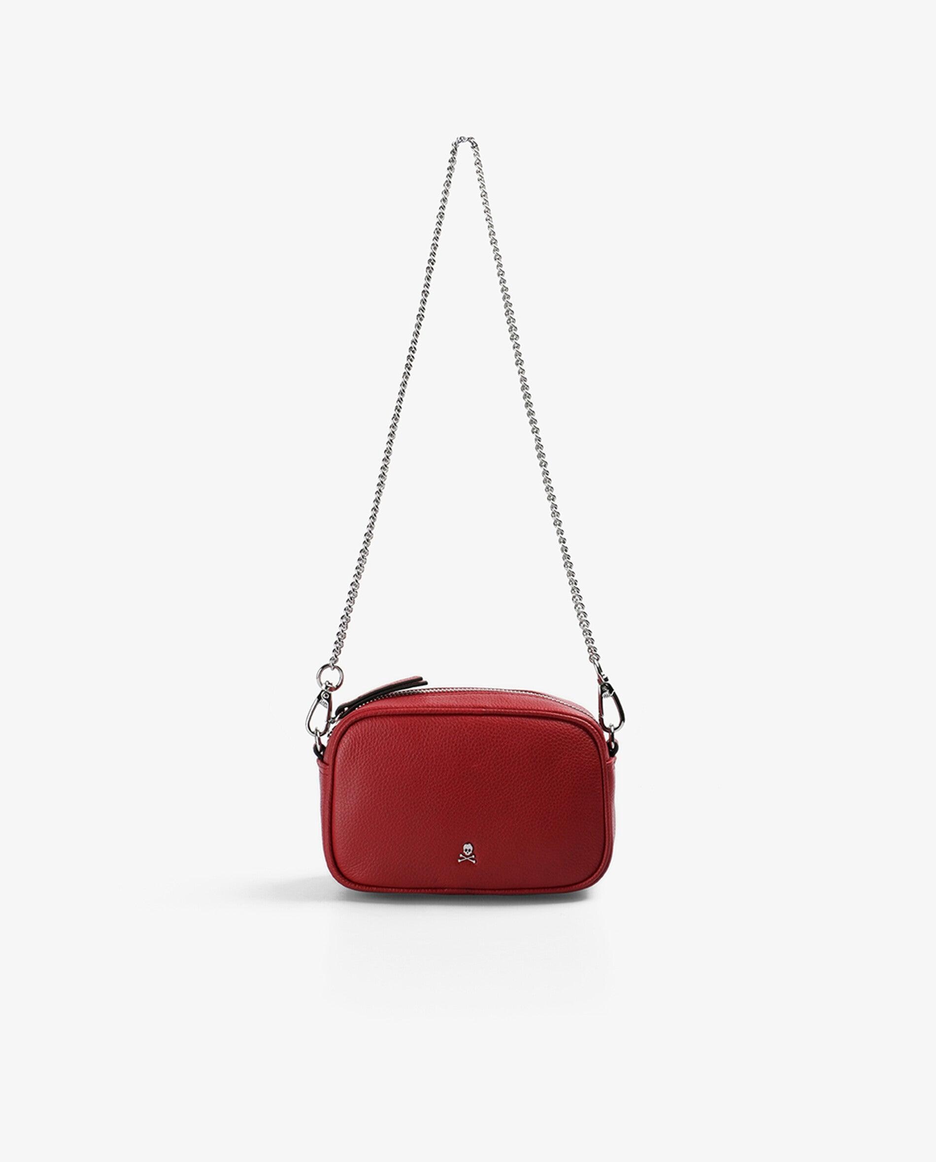 Mala a Tiracolo de Pele com Fecho Zip Vermelho-4