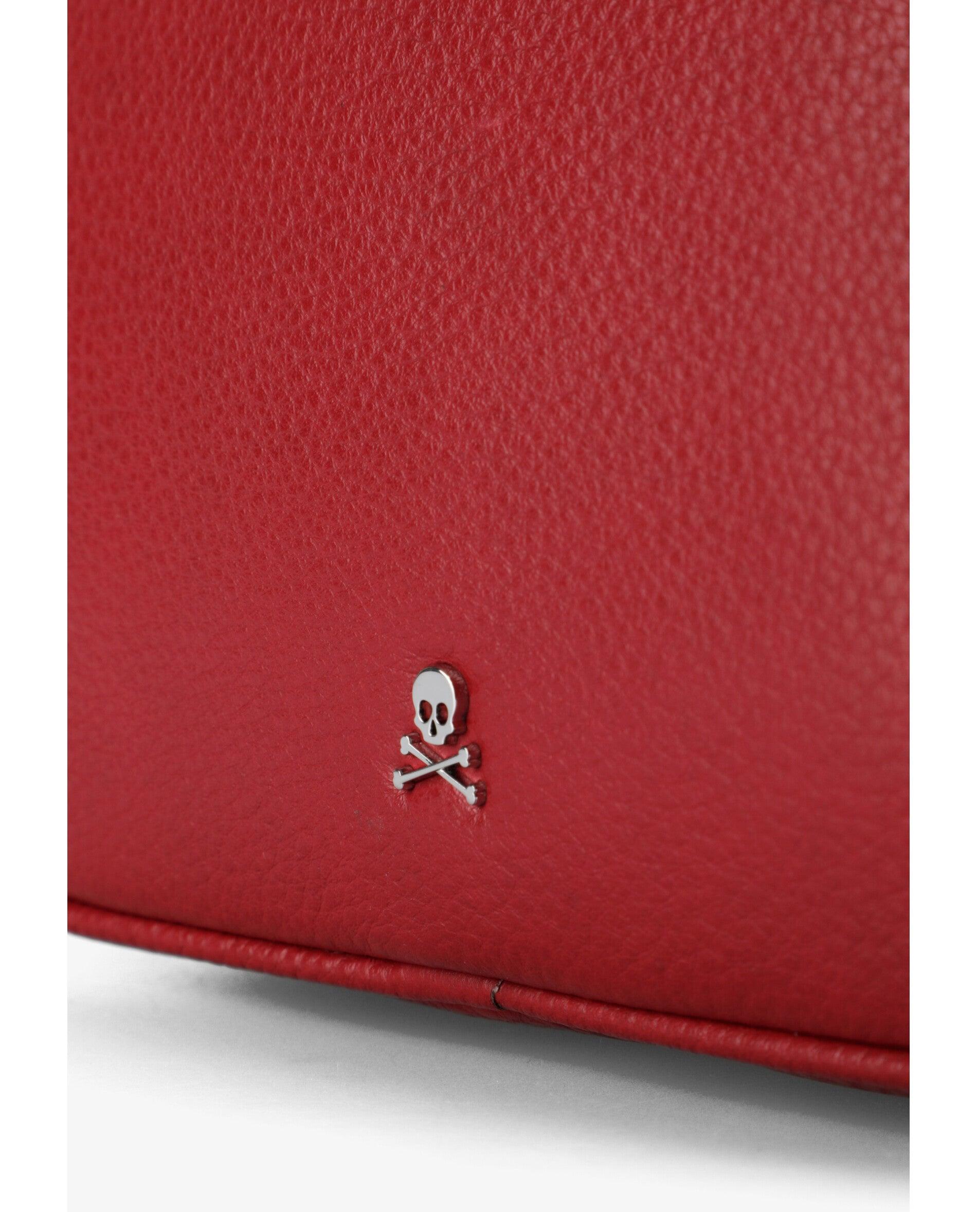Mala a Tiracolo de Pele com Fecho Zip Vermelho-5