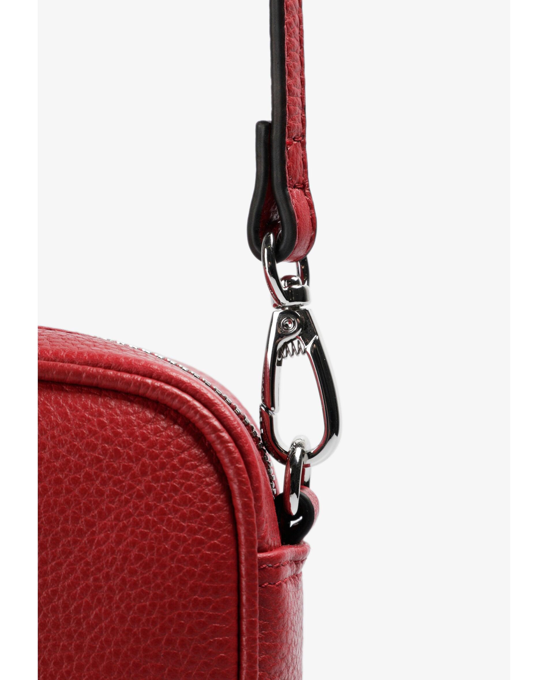 Mala a Tiracolo de Pele com Fecho Zip Vermelho-6