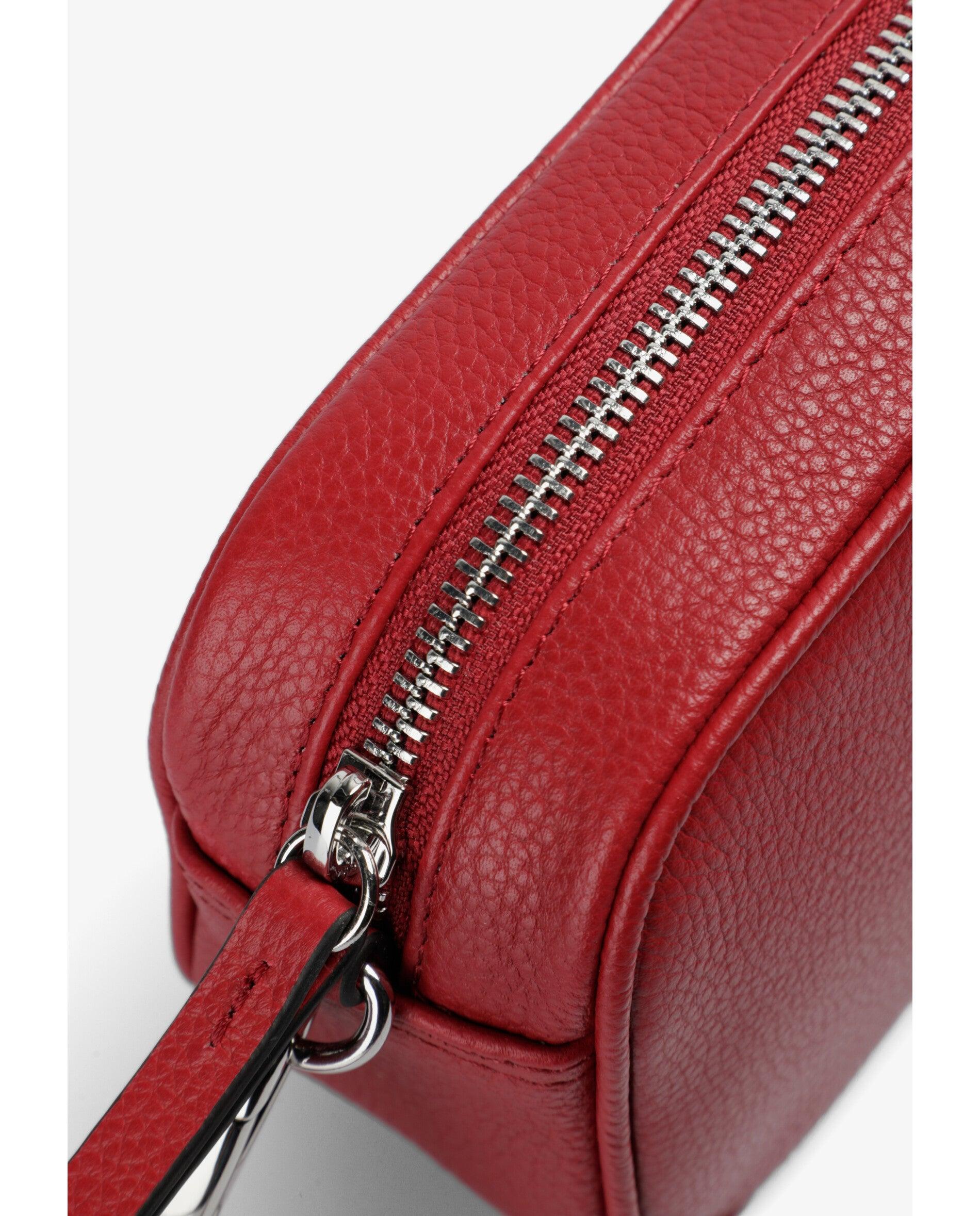 Mala a Tiracolo de Pele com Fecho Zip Vermelho-7