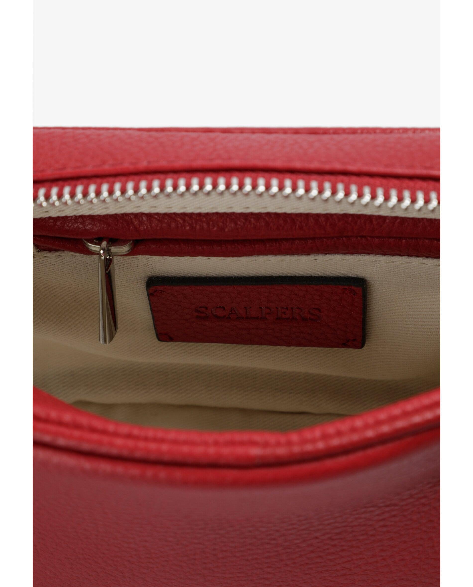 Mala a Tiracolo de Pele com Fecho Zip Vermelho-8