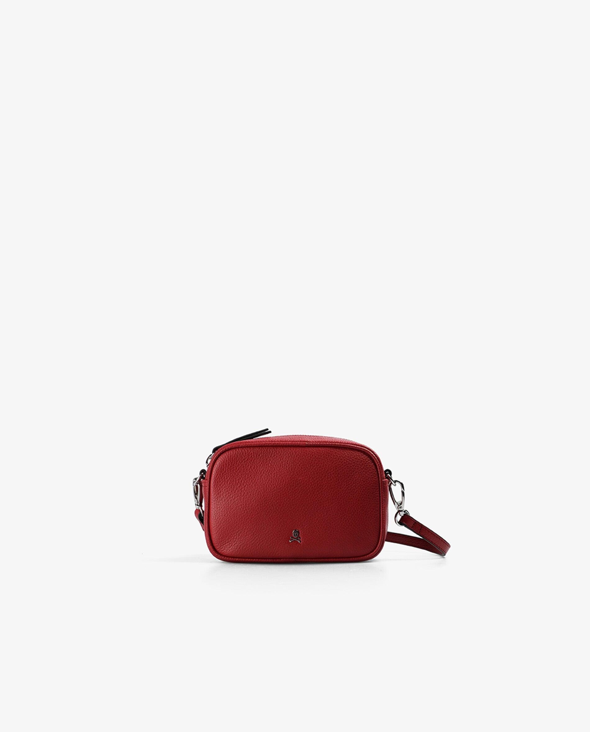Mala a Tiracolo de Pele com Fecho Zip Vermelho-9