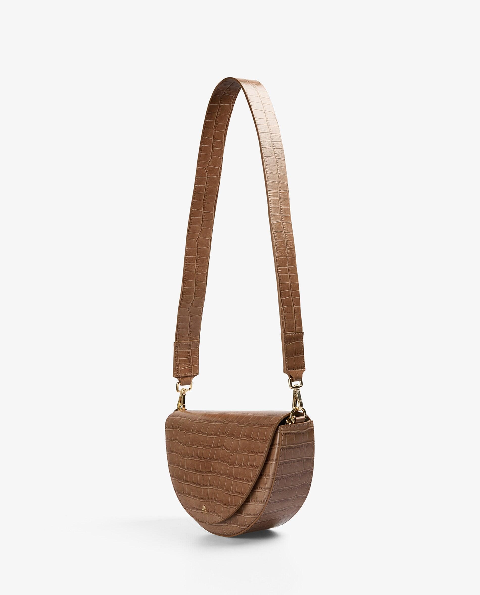 Mala a Tiracolo com Estampado em Relevo e Alça Dupla Camel-3