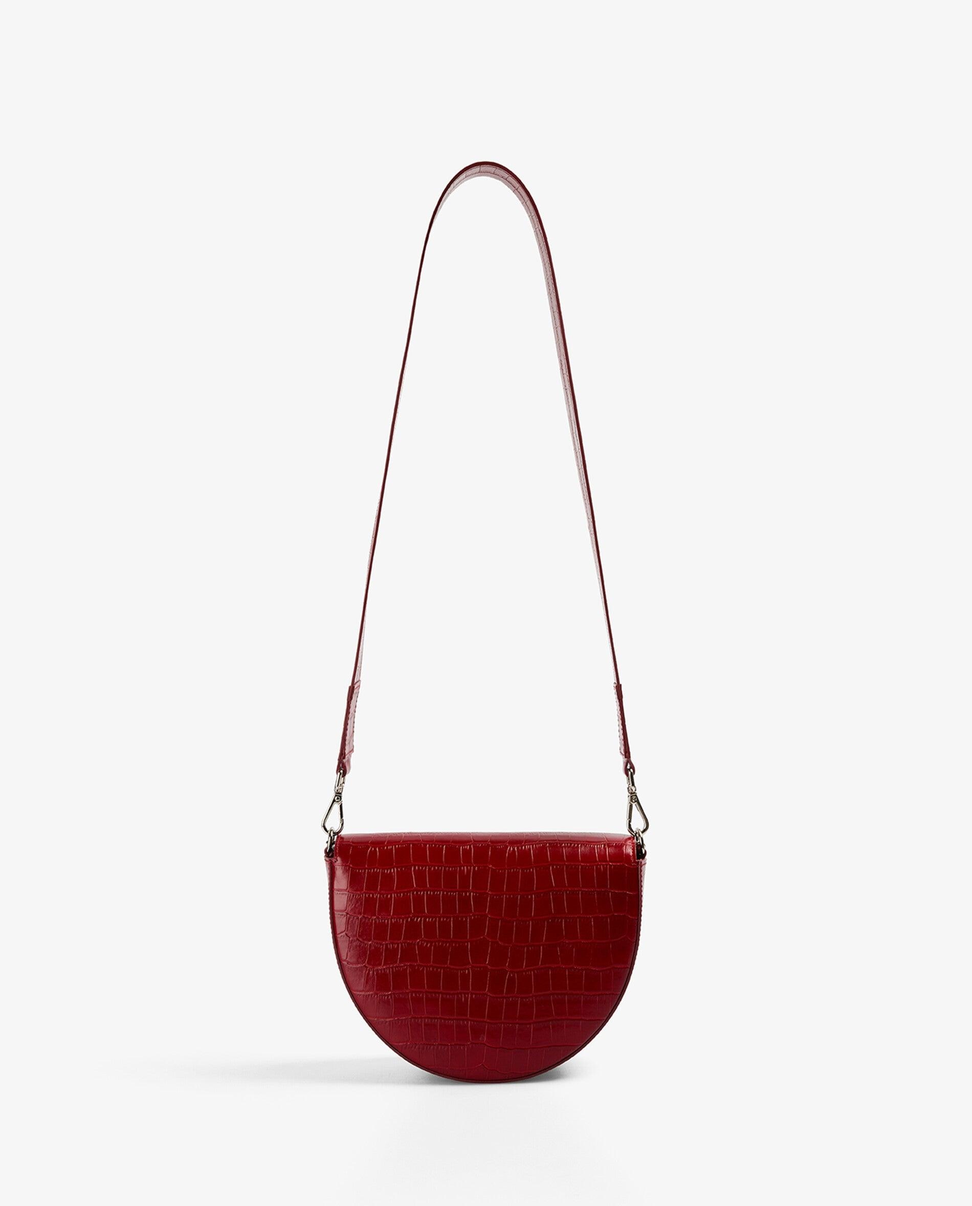 Mala a Tiracolo de Pele com Textura Animal Print Vermelho-2