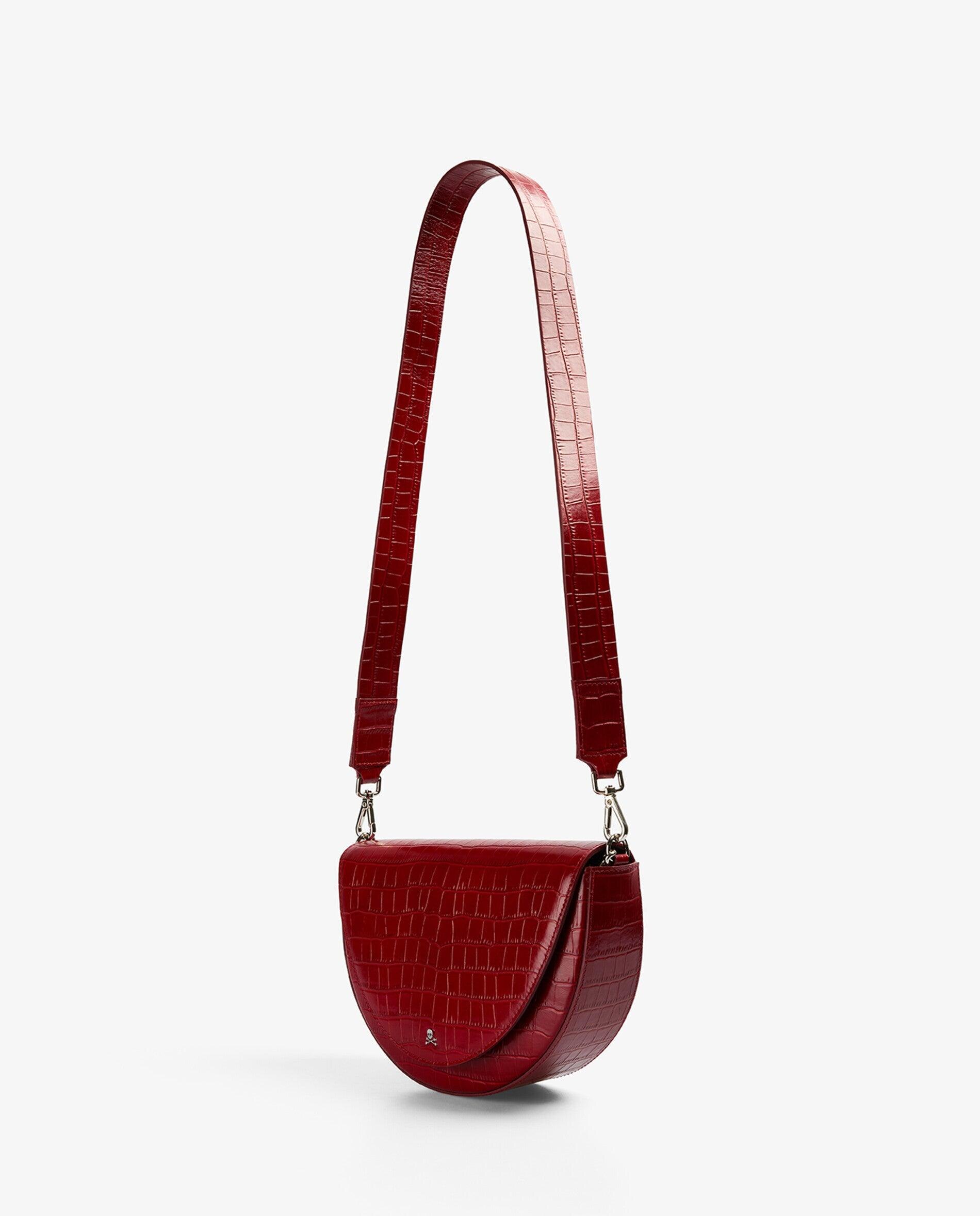 Mala a Tiracolo de Pele com Textura Animal Print Vermelho-3