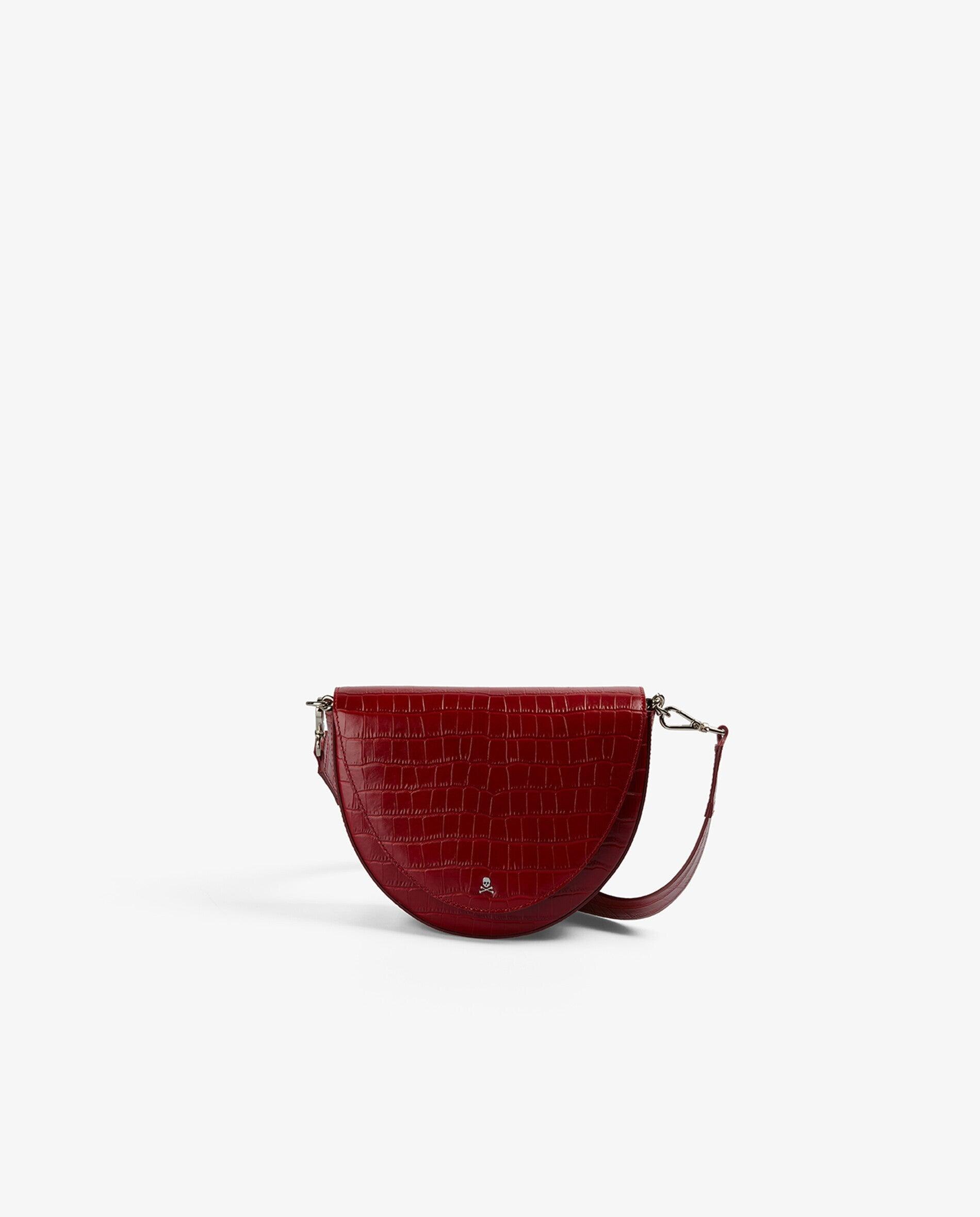 Mala a Tiracolo de Pele com Textura Animal Print Vermelho-4