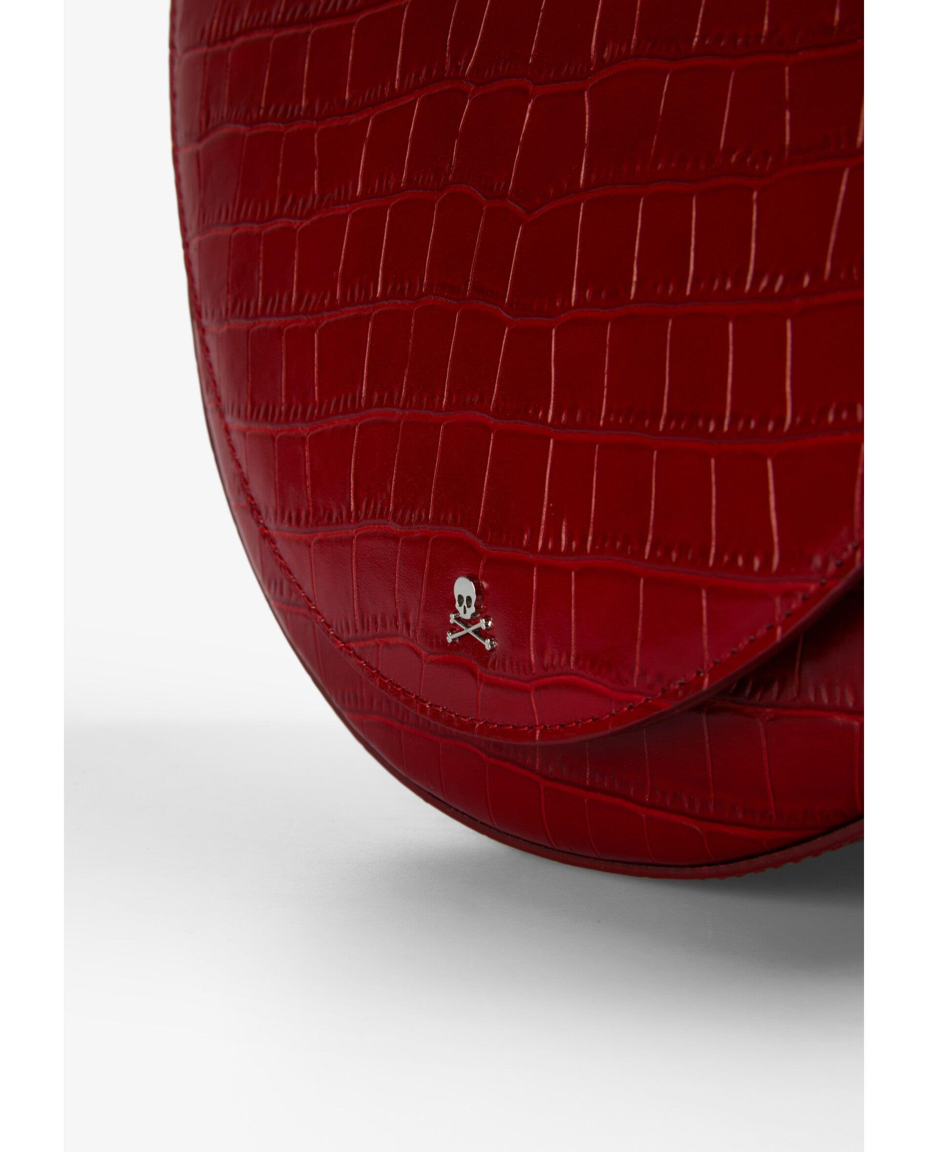 Mala a Tiracolo de Pele com Textura Animal Print Vermelho-6
