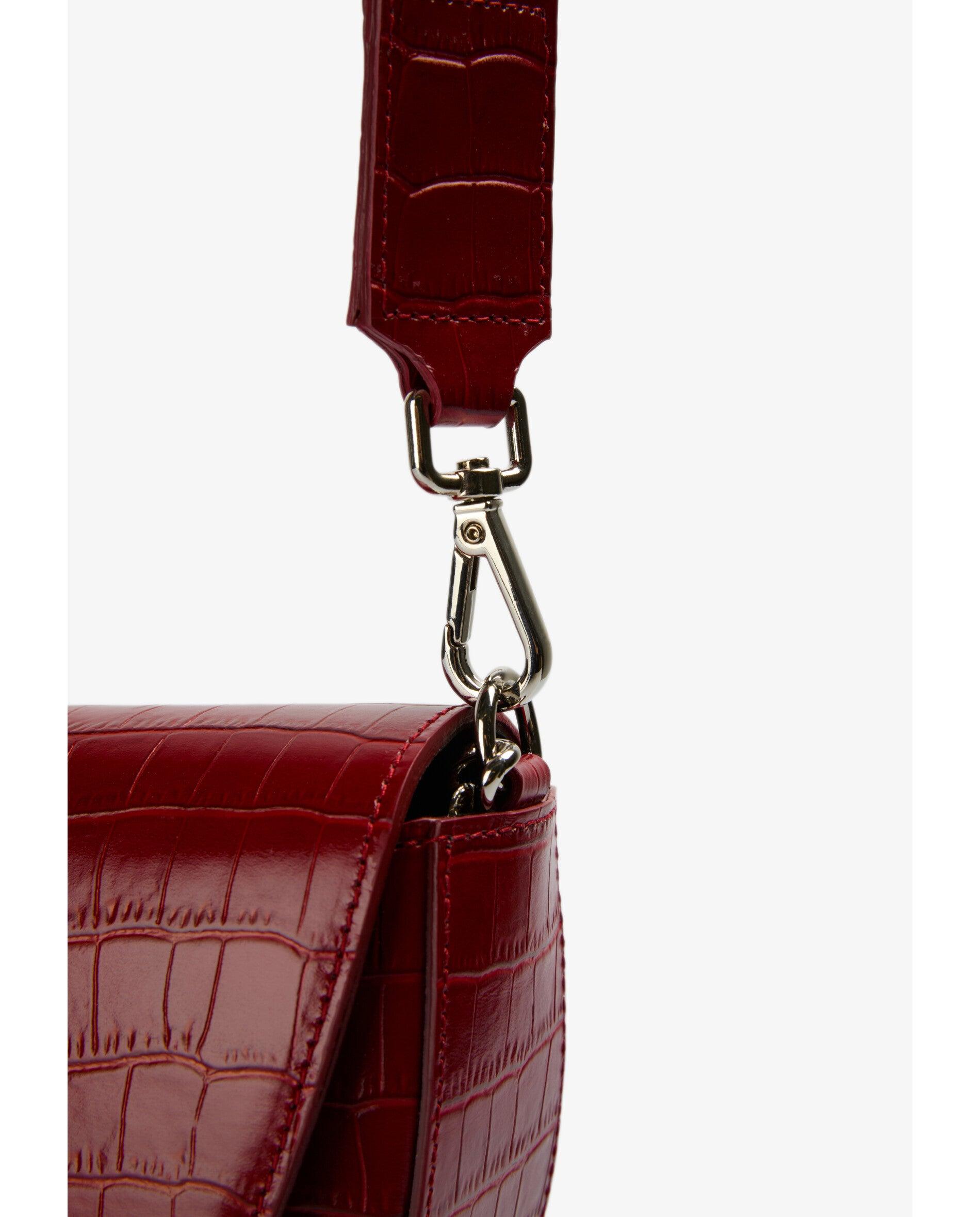 Mala a Tiracolo de Pele com Textura Animal Print Vermelho-7