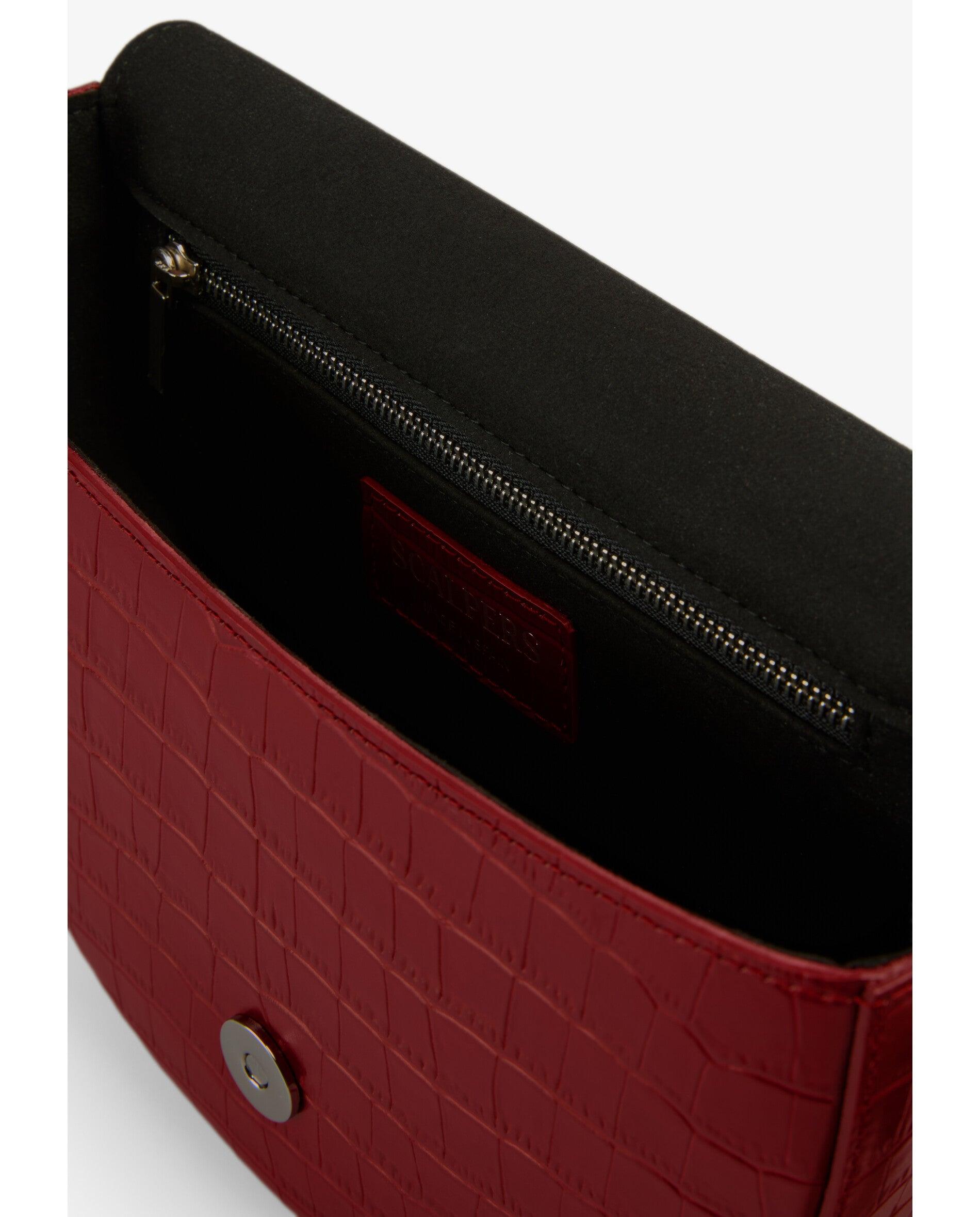 Mala a Tiracolo de Pele com Textura Animal Print Vermelho-8