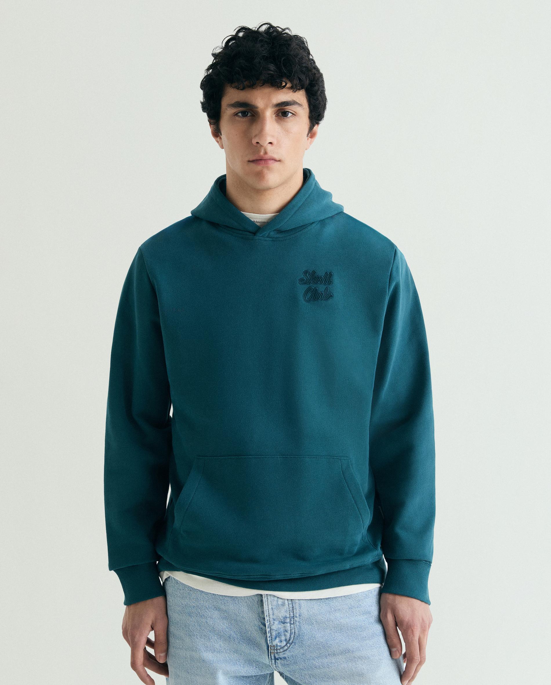 Sweatshirt com Capuz e Bolso Canguru Verde-escuro-1