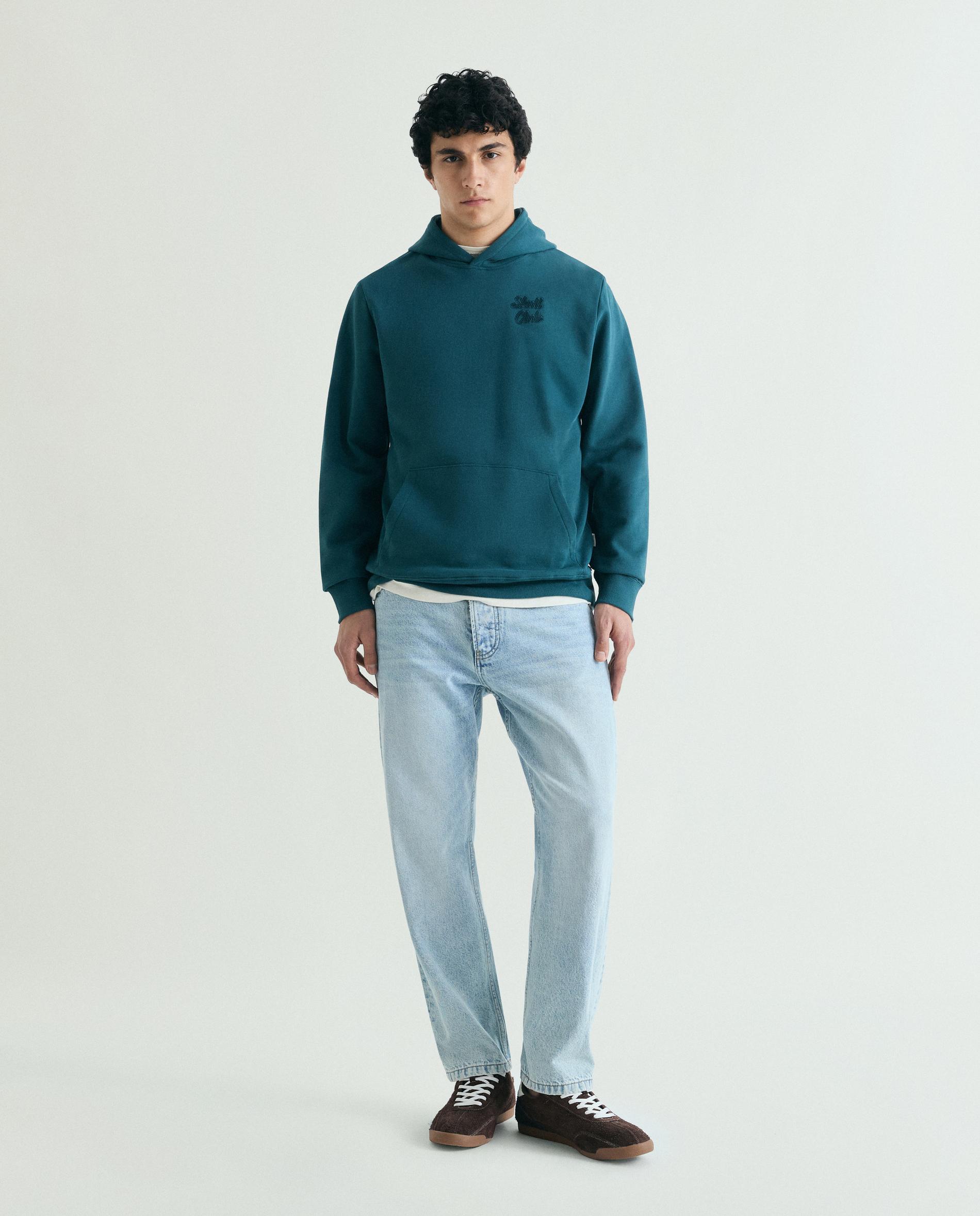 Sweatshirt com Capuz e Bolso Canguru Verde-escuro-3