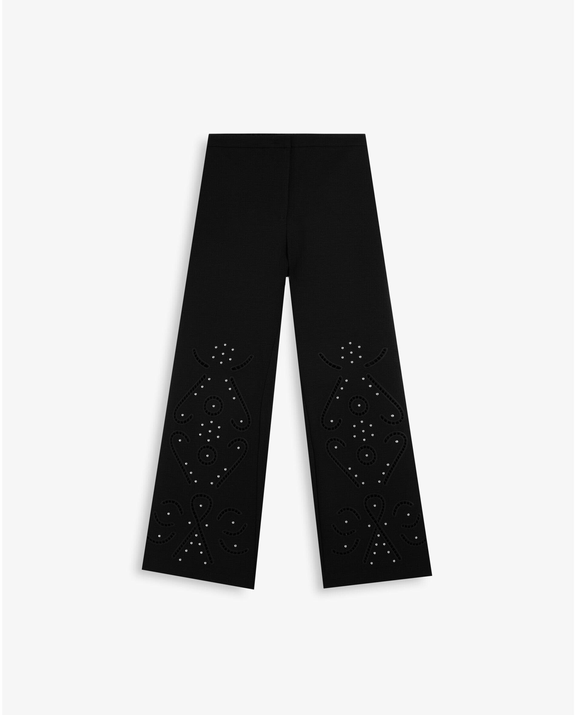 Calças Formais de Cintura Média Alta com Strass Preto-2