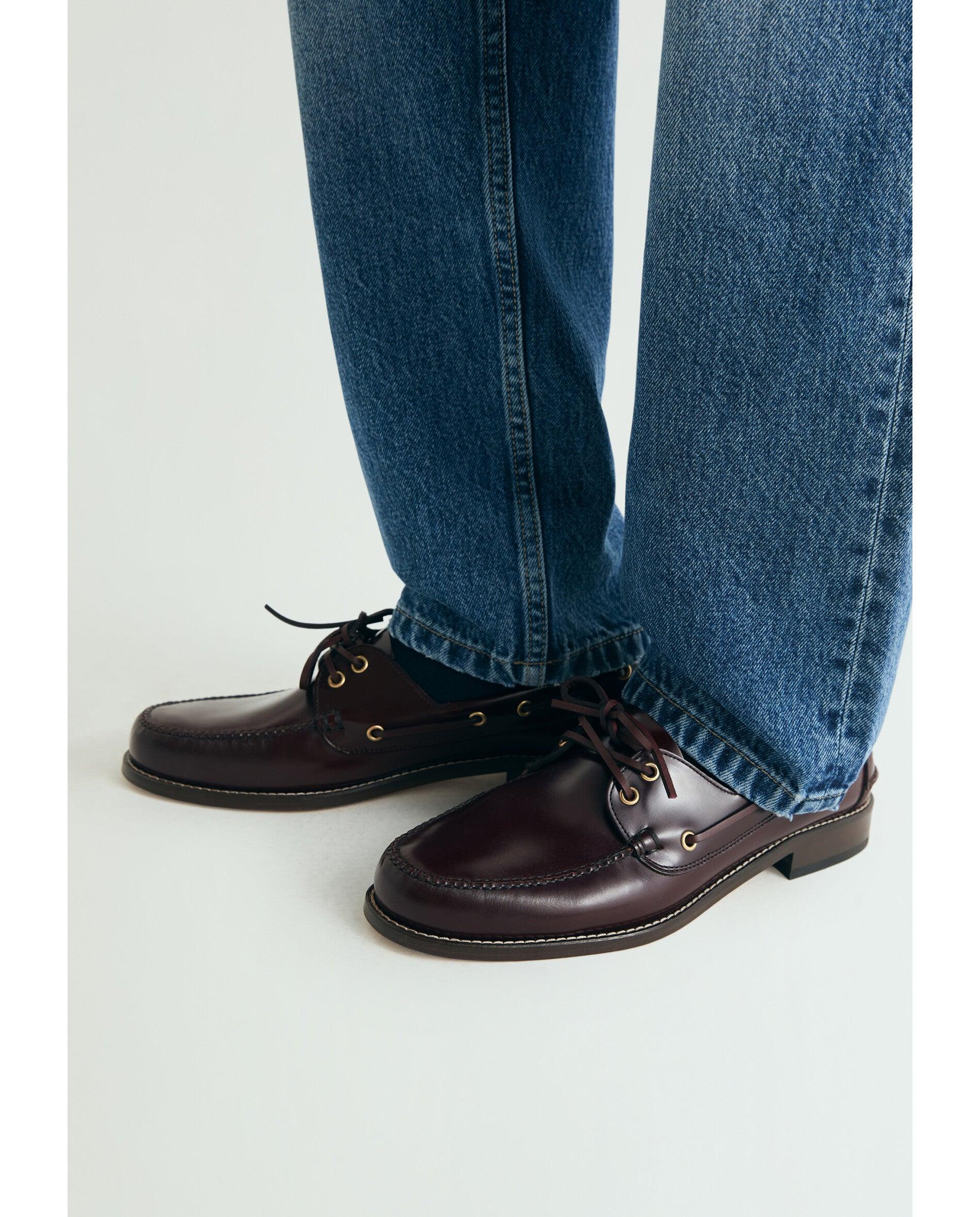 Náuticos de Pele com Acabamento Brilhante Bordeaux-4