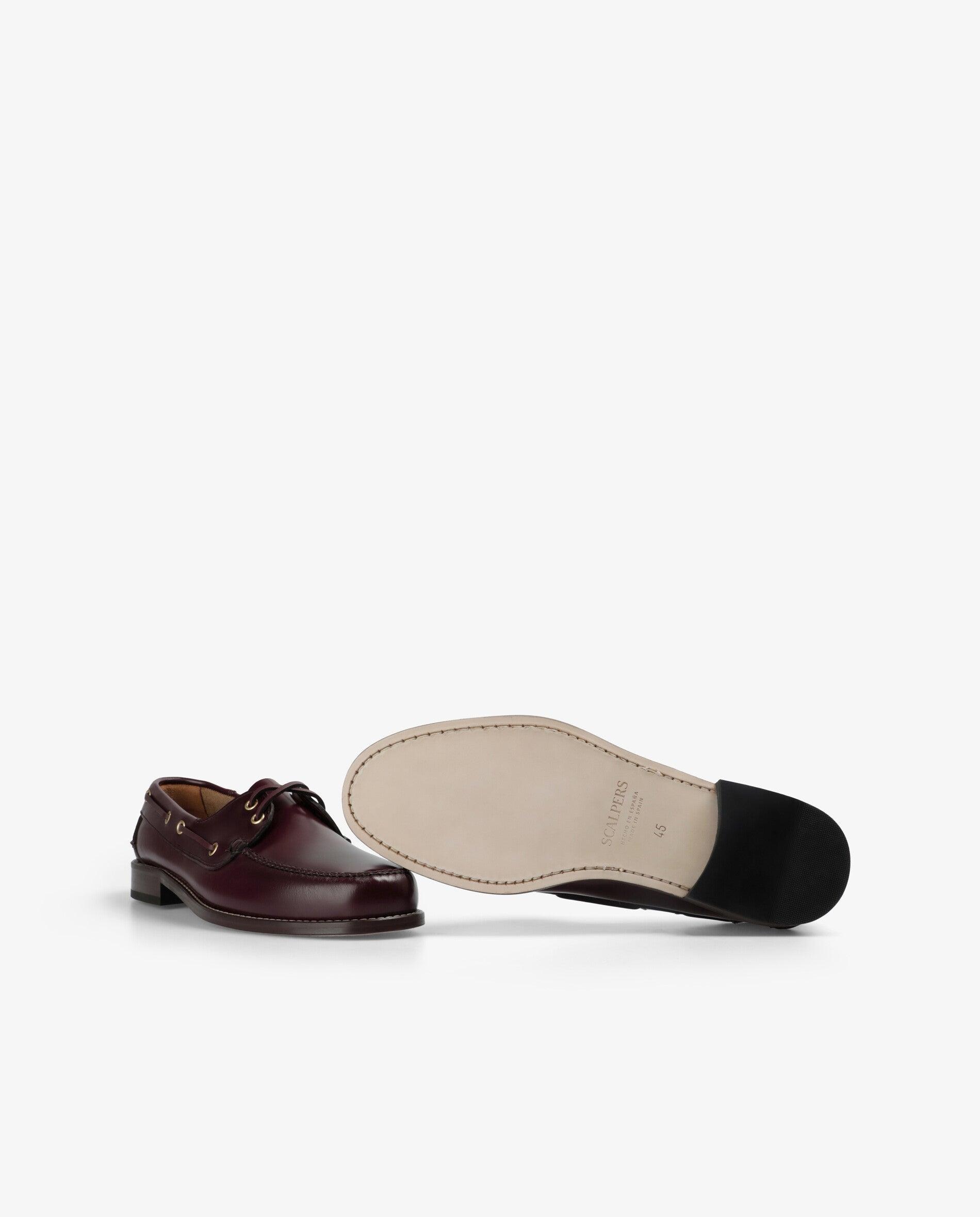 Náuticos de Pele com Acabamento Brilhante Bordeaux-5