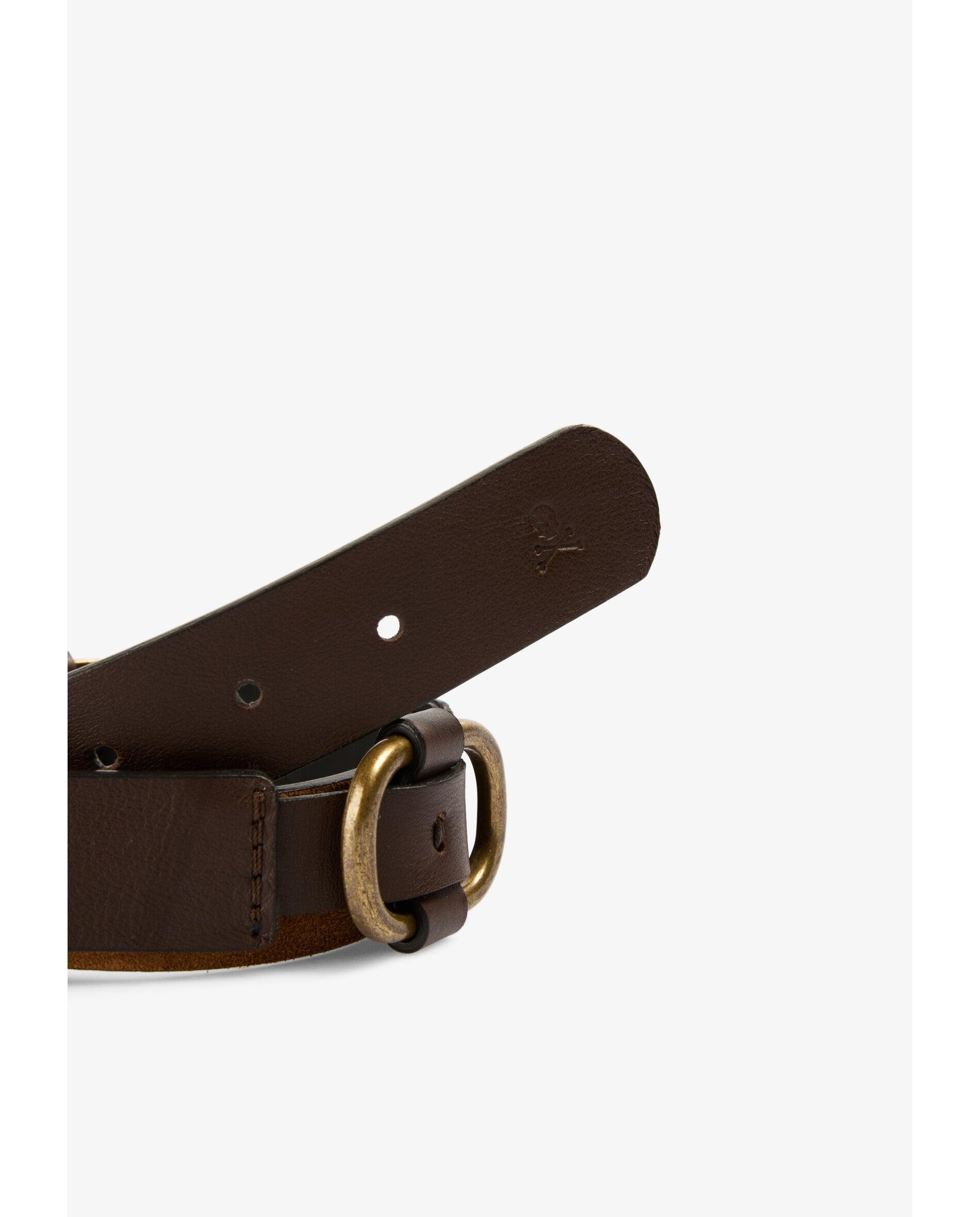 Cinto com Fivela em Pele Castanho-3