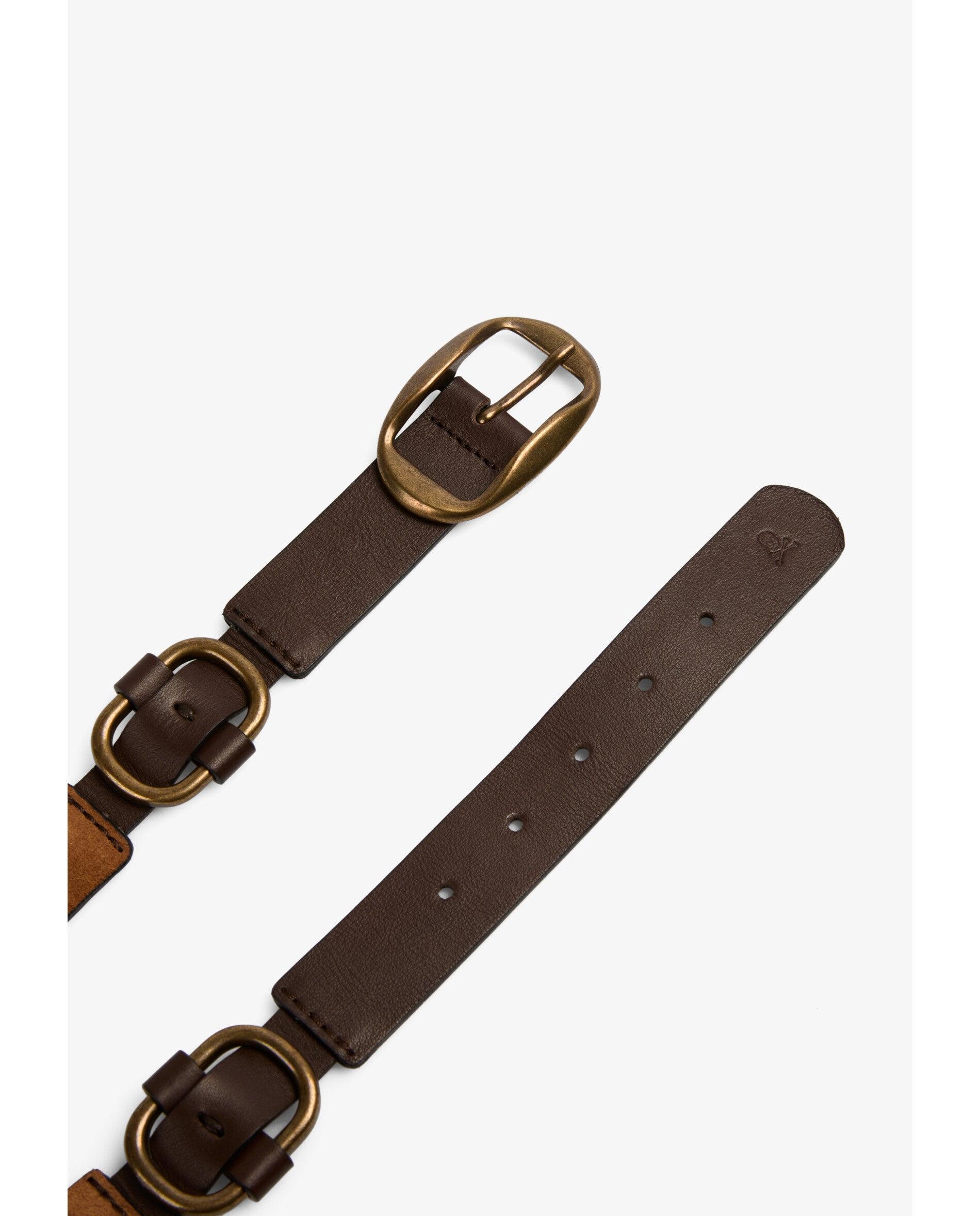 Cinto com Fivela em Pele Castanho-4