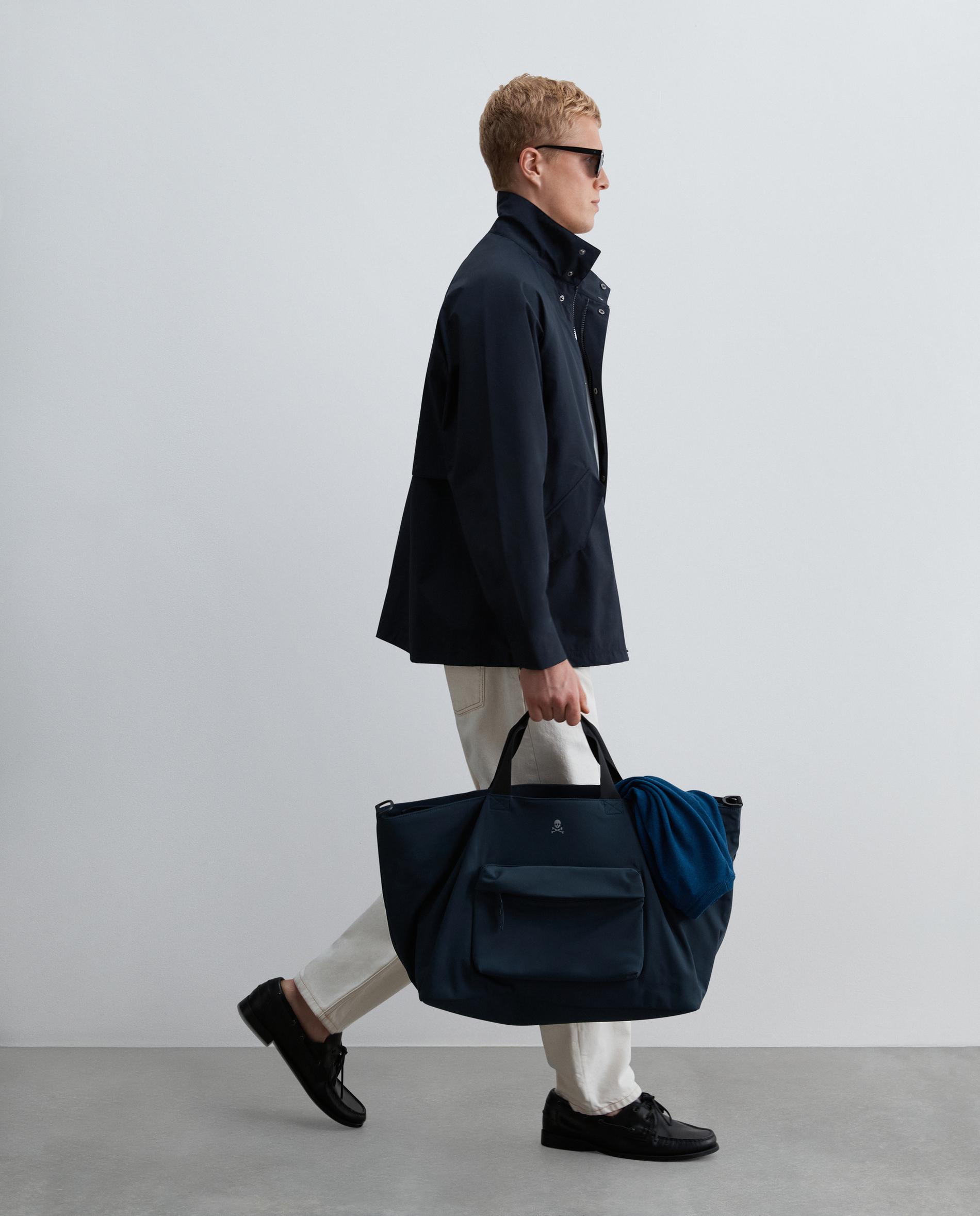 Mala a Tiracolo de Viagem em Tecido Técnico com Fecho Zip Navy-2