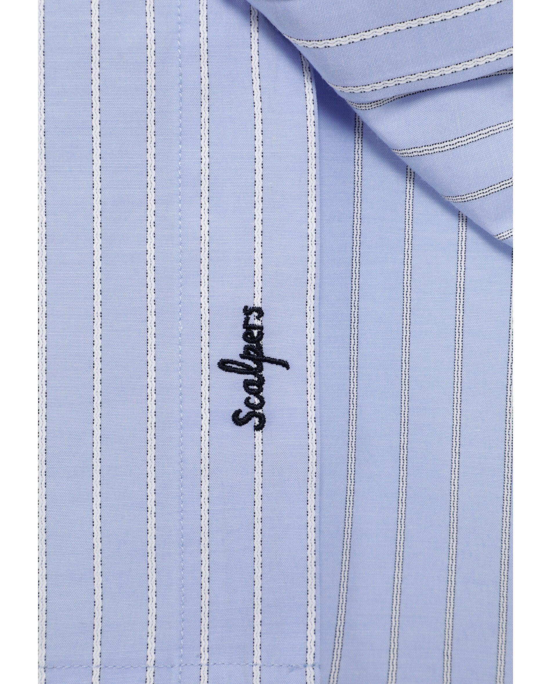 Camisa Dobby com Estampado Às Riscas Azul-3