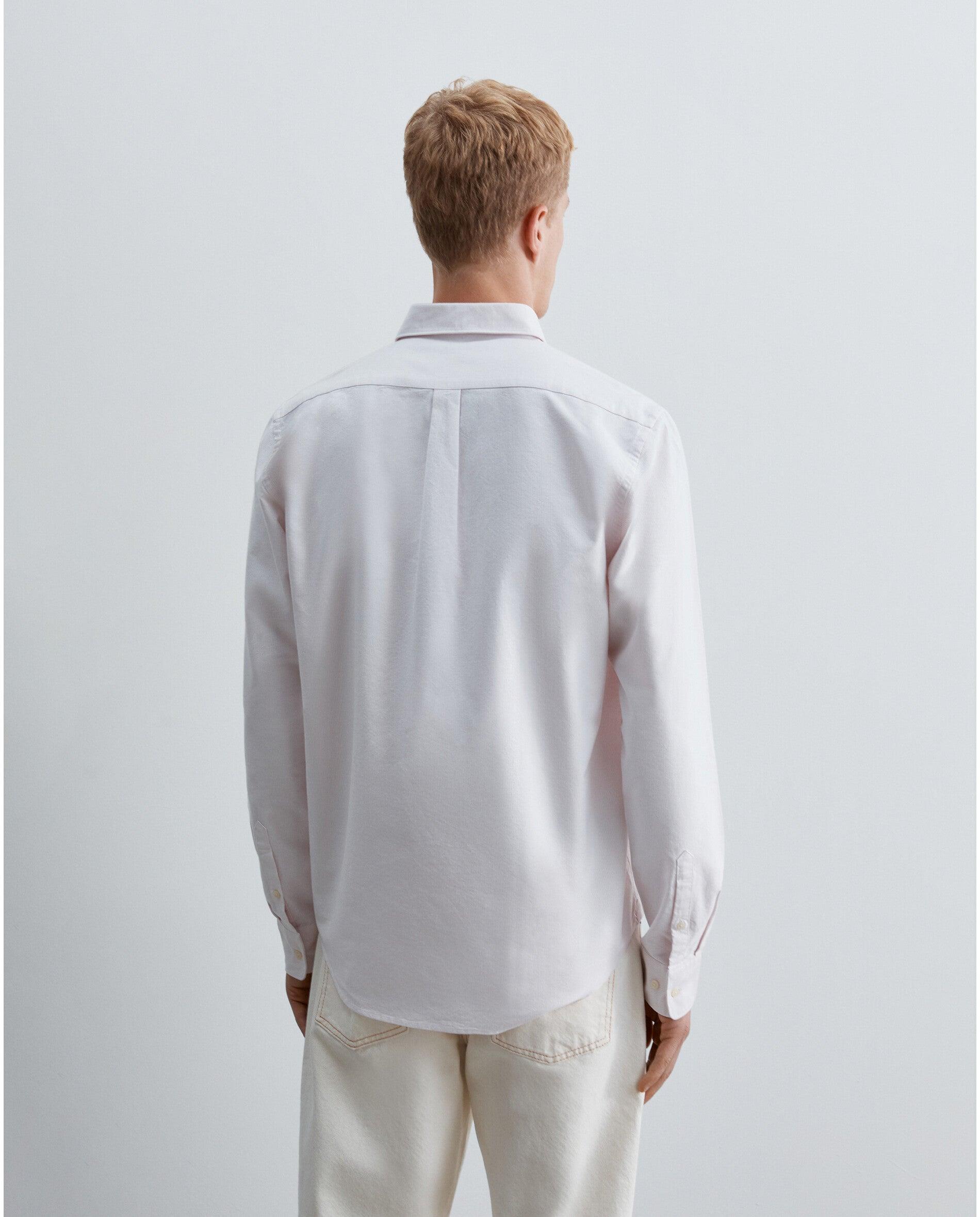Camisa Oxford Às Riscas com Bolso no Peito Rosa-claro-2