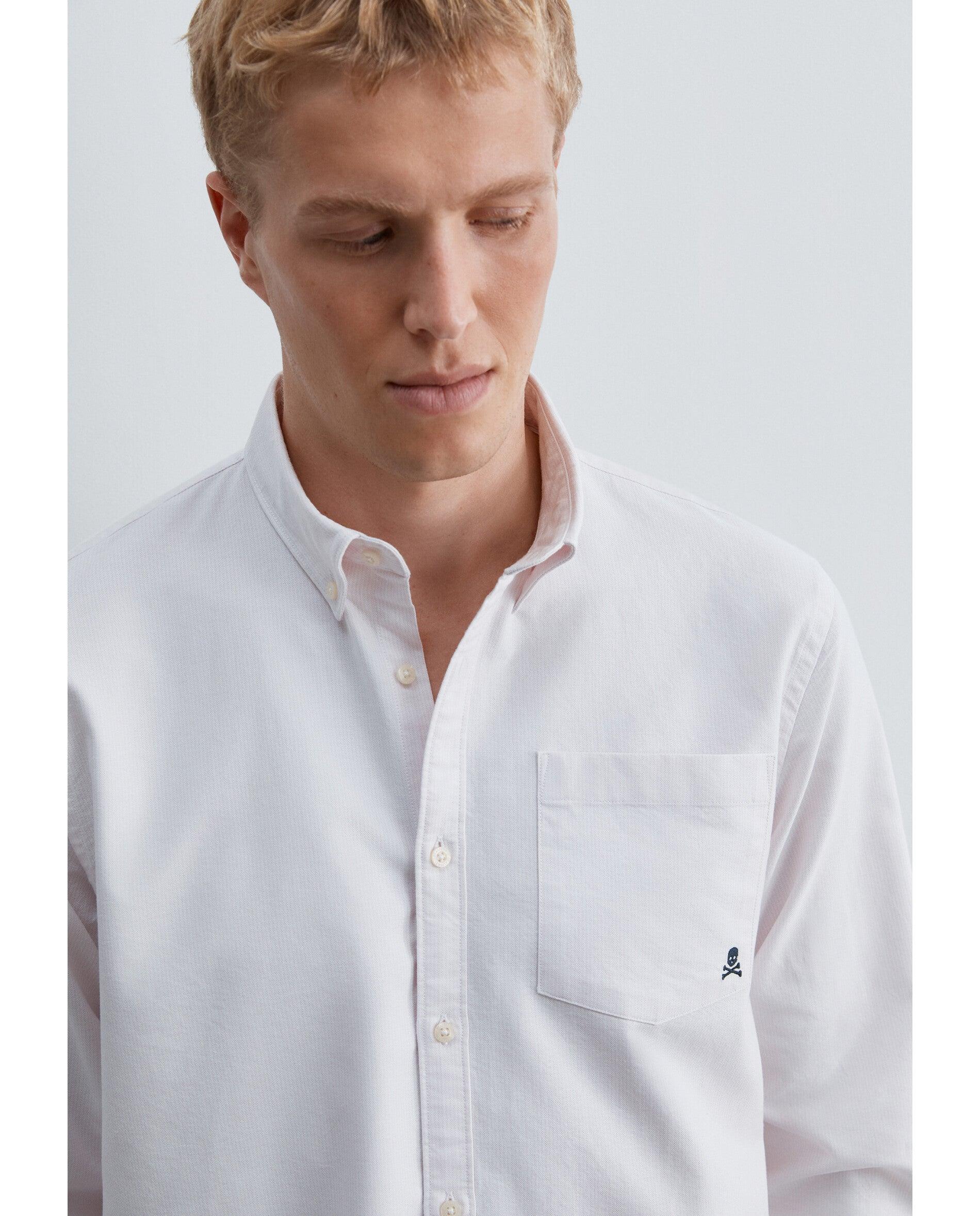 Camisa Oxford Às Riscas com Bolso no Peito Rosa-claro-4