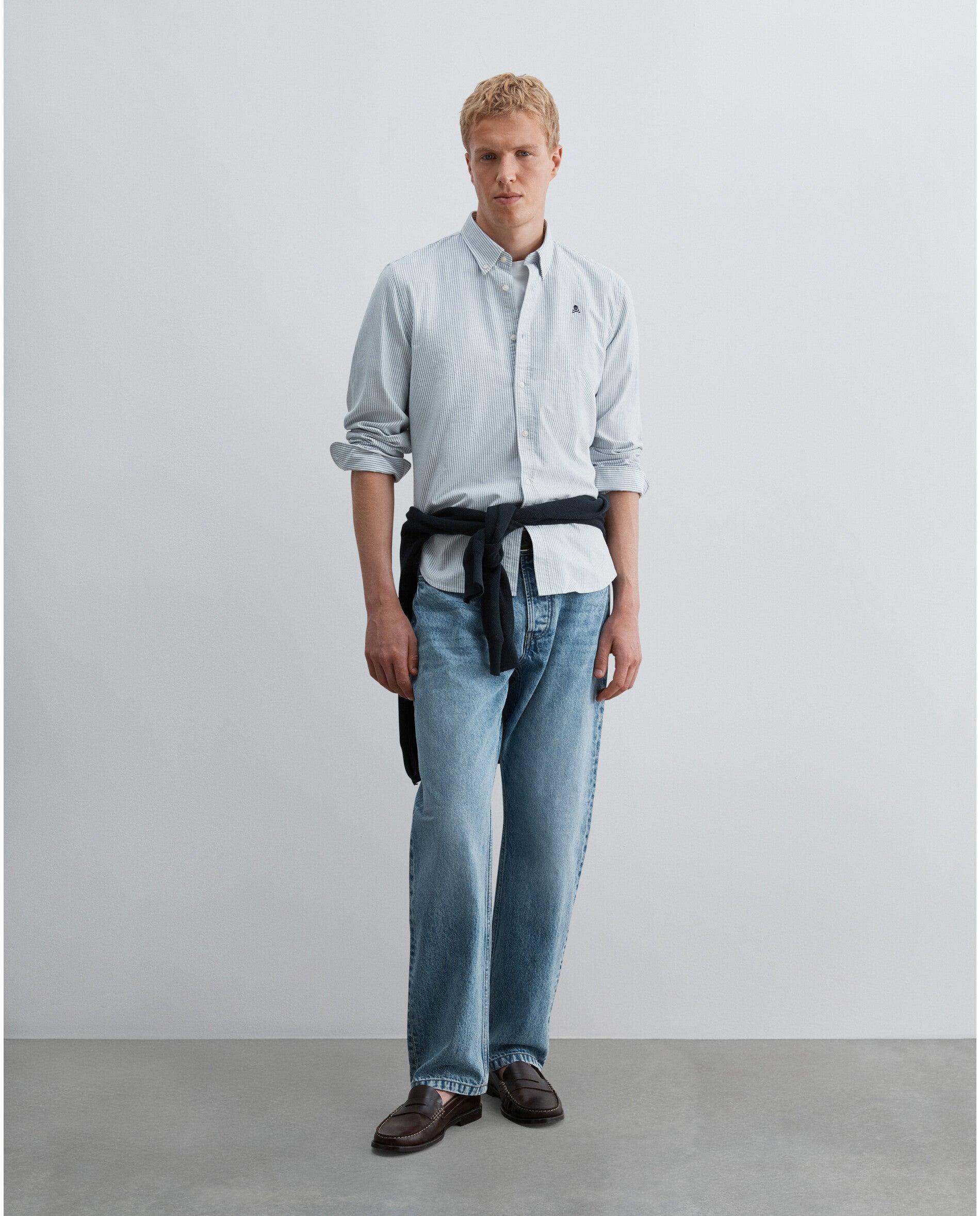 Camisa Oxford Regular Fit Às Riscas Cinzento-3