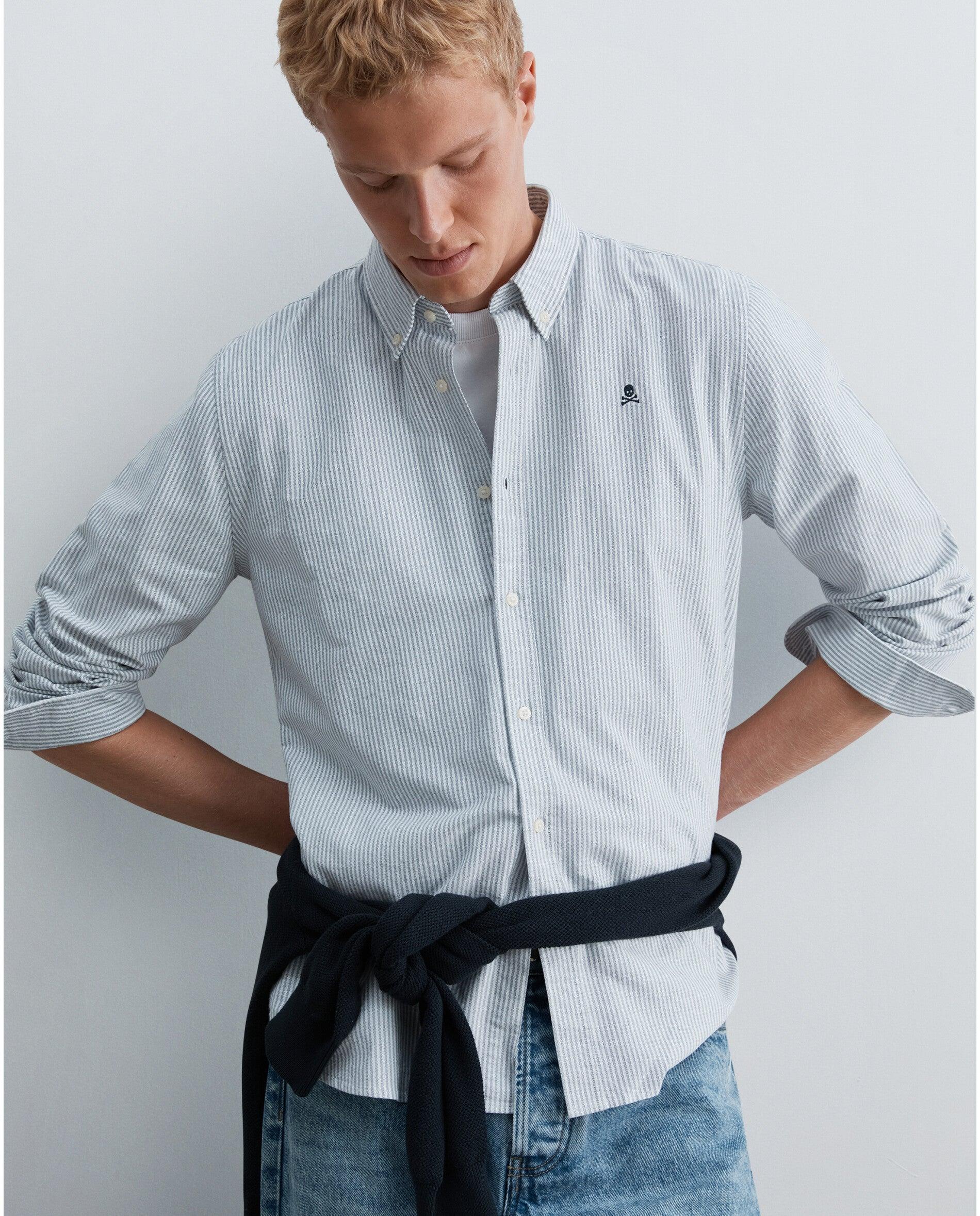 Camisa Oxford Regular Fit Às Riscas Cinzento-4