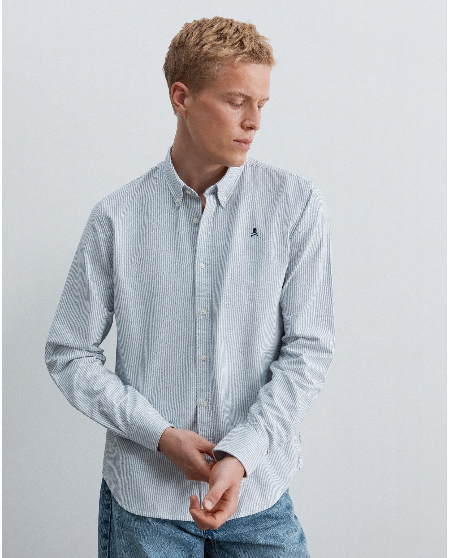 Camisa Oxford Regular Fit Às Riscas Cinzento-5