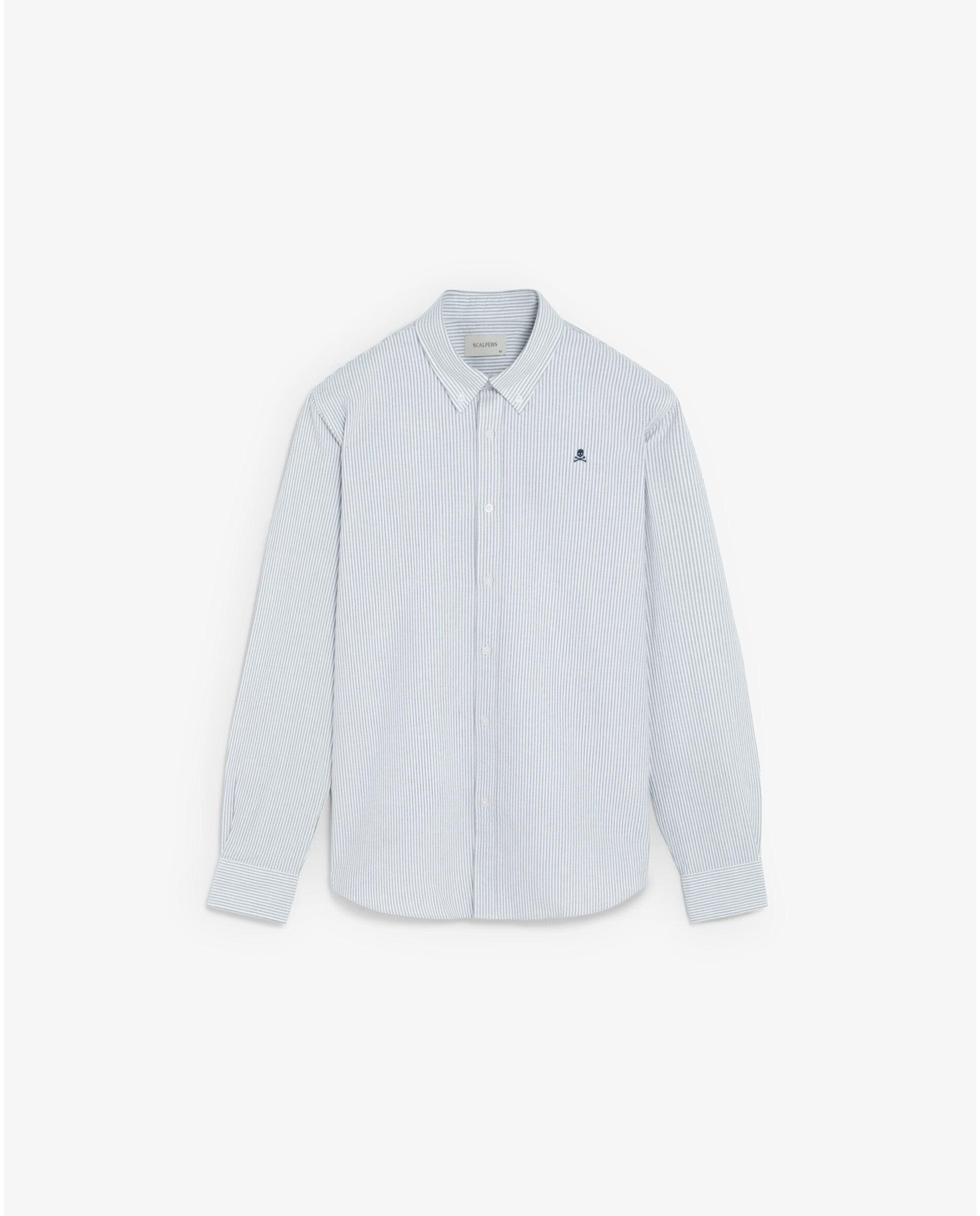 Camisa Oxford Regular Fit Às Riscas Cinzento-6