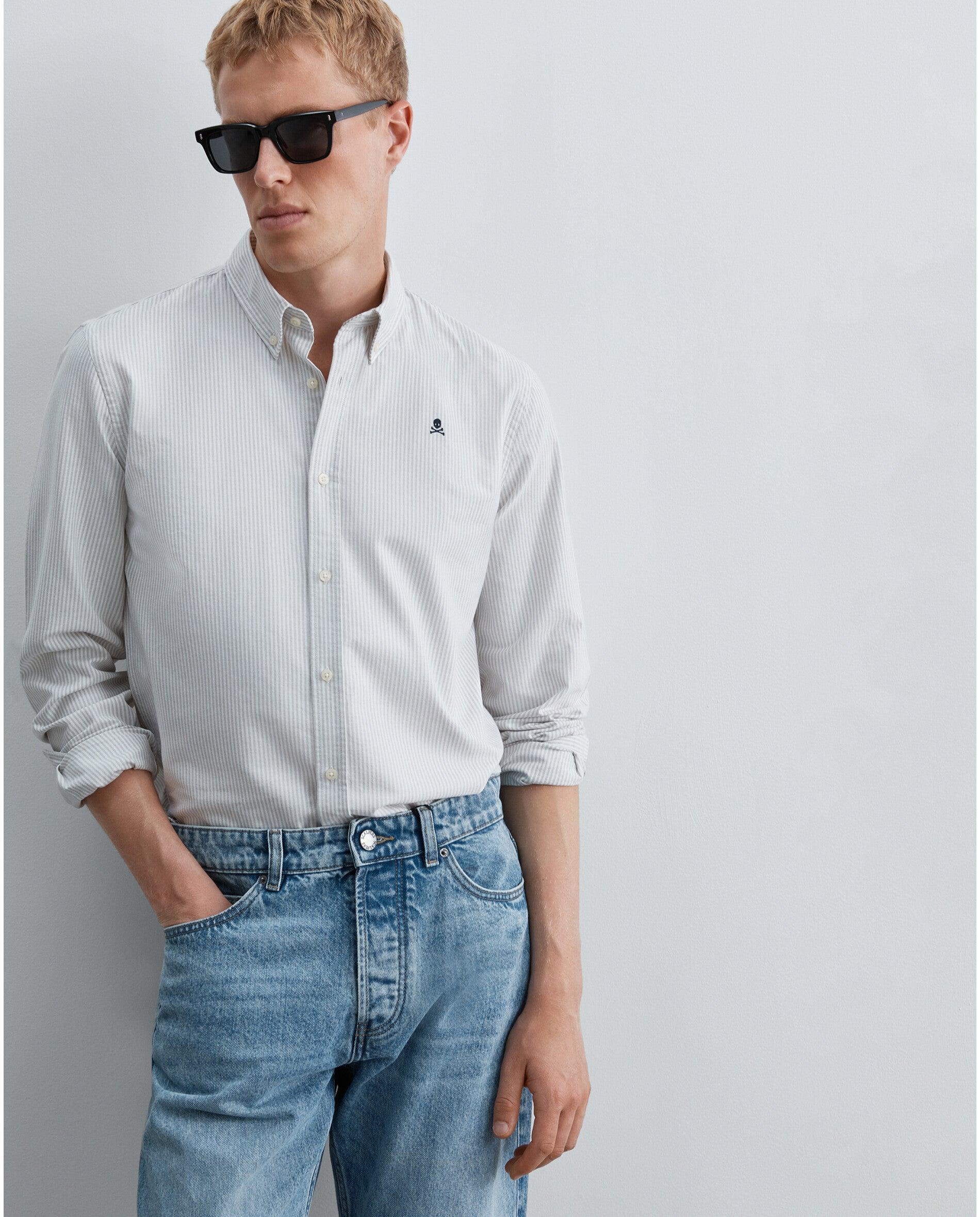 Camisa Oxford Regular Fit Às Riscas Taupe-4