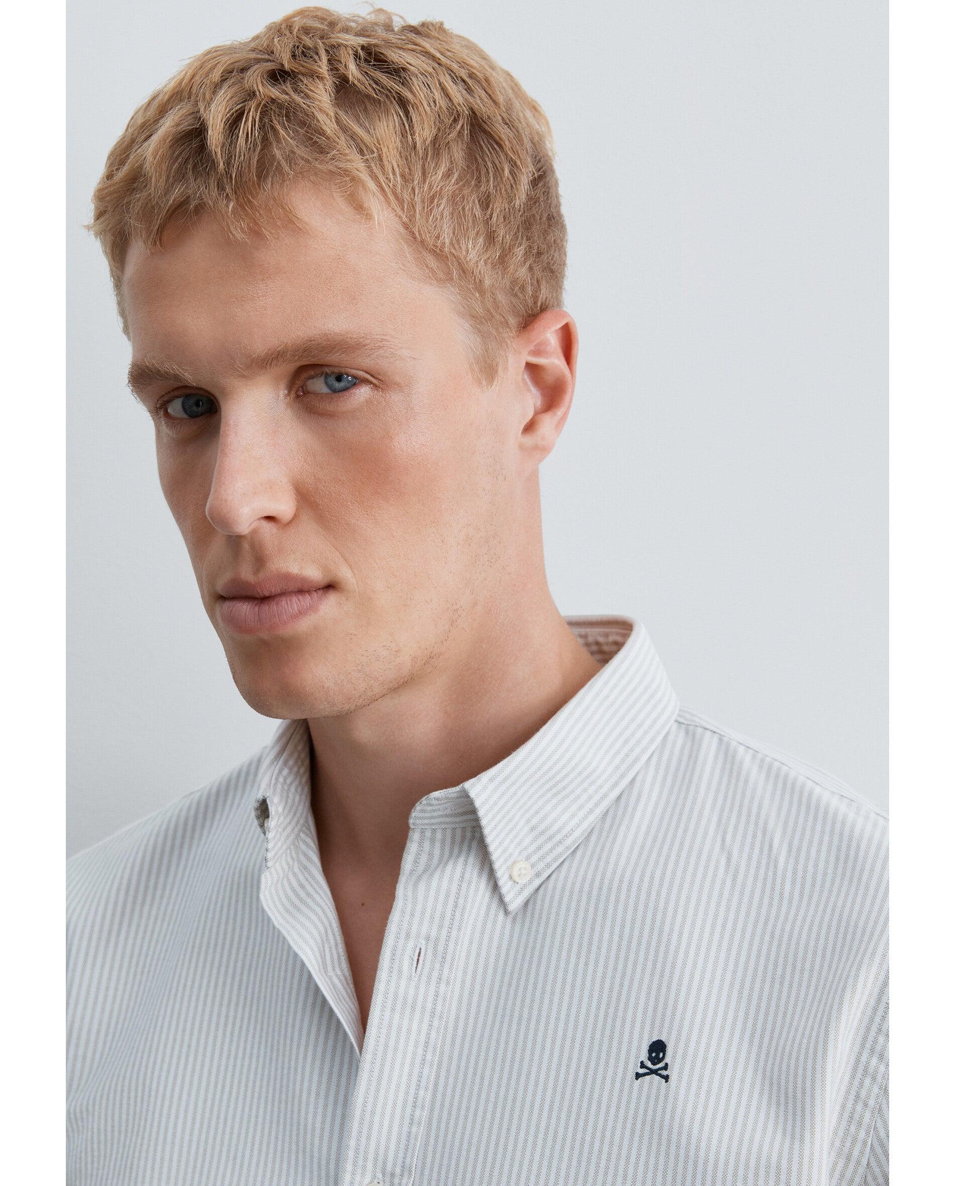 Camisa Oxford Regular Fit Às Riscas Taupe-5
