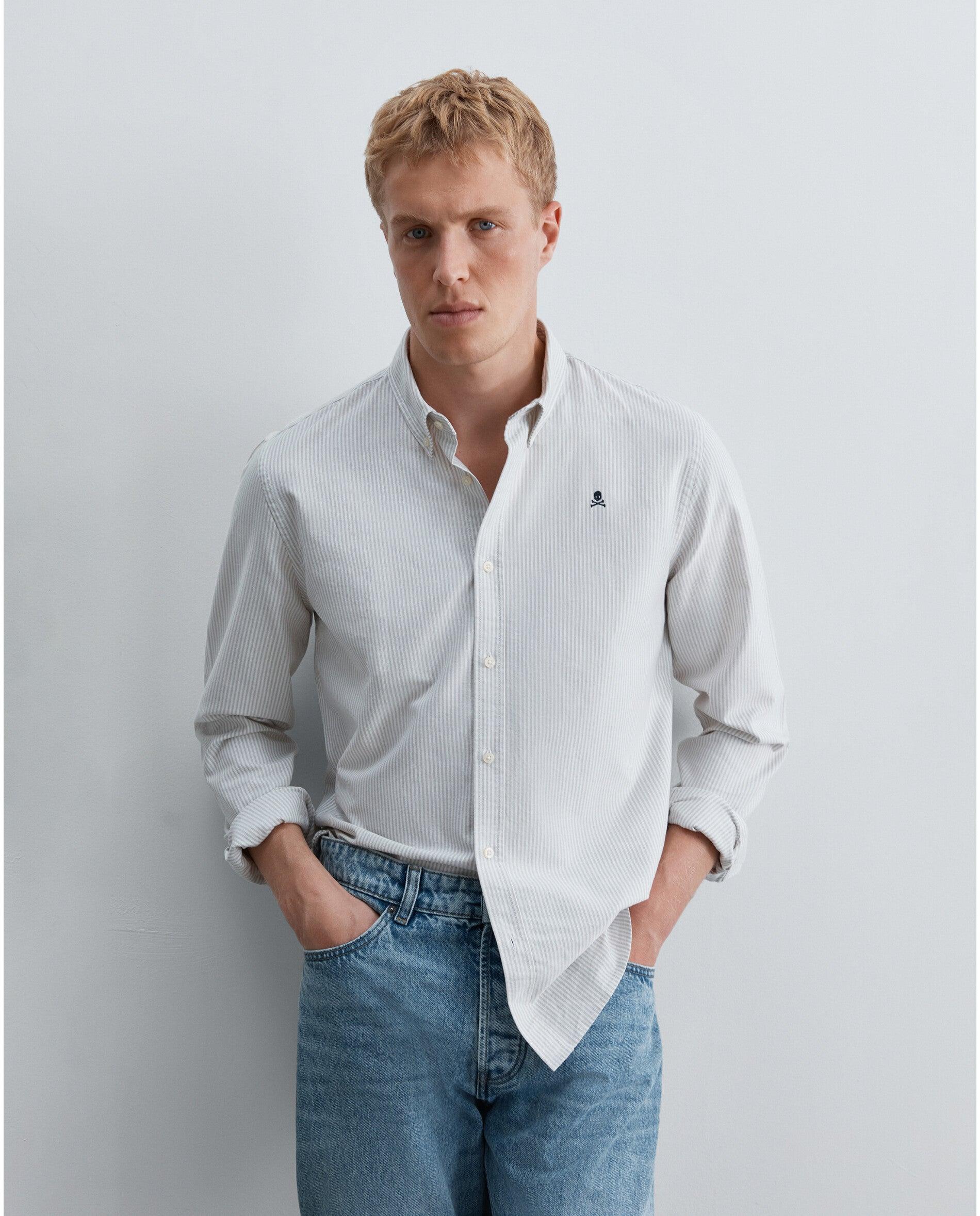 Camisa Oxford Regular Fit Às Riscas Taupe-7