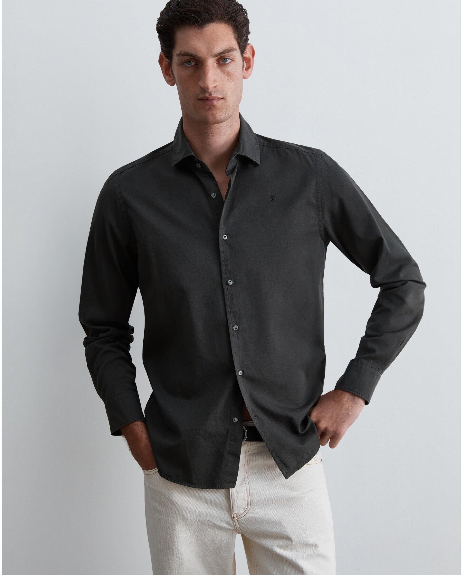 Camisa Regular Fit com Caveira Bordada Verde-escuro-4