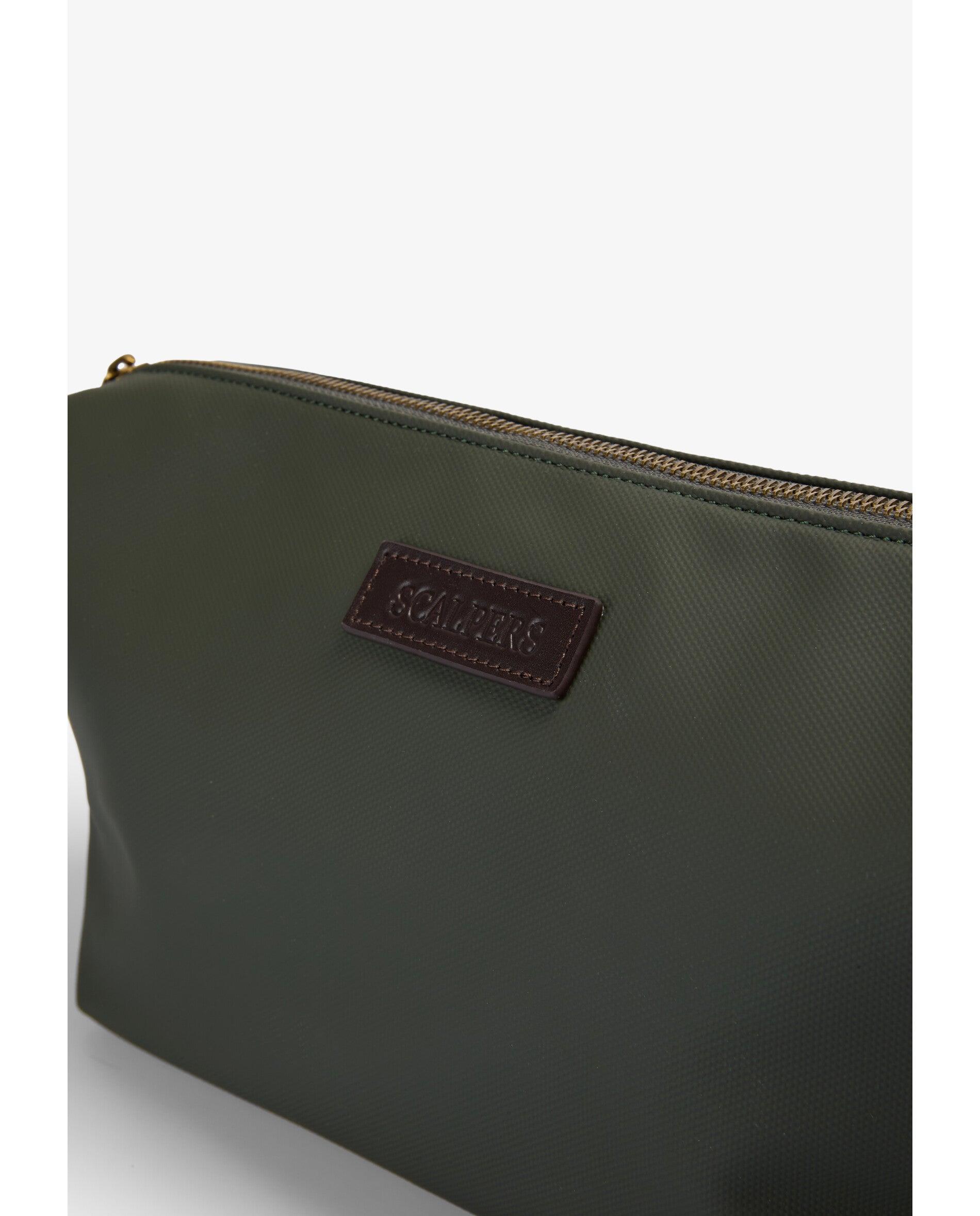 Necessaire em Tecido Encerado com Detalhes em Pele Verde-militar-4