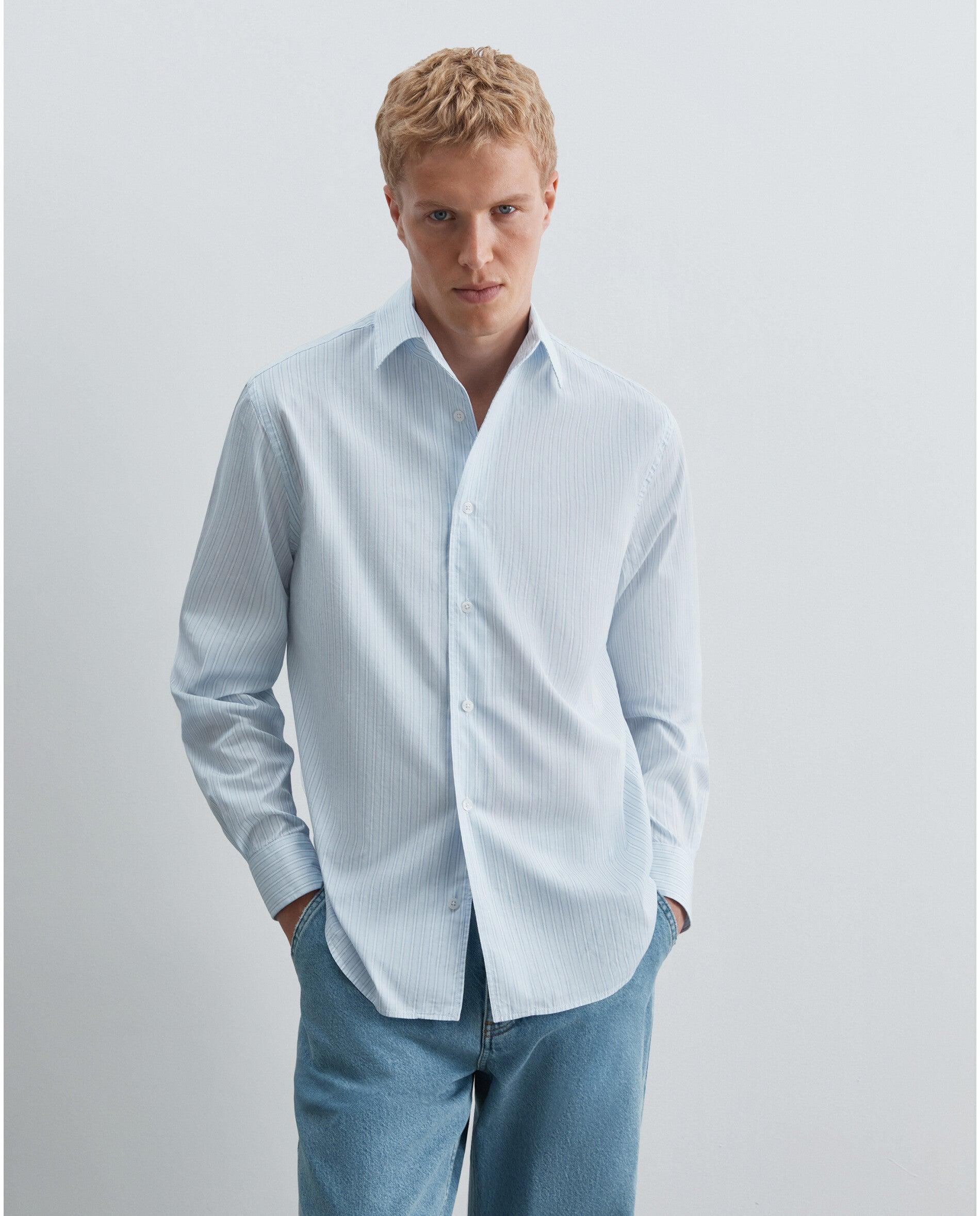Camisa Regular Fit de Popelina Leve Azul-1